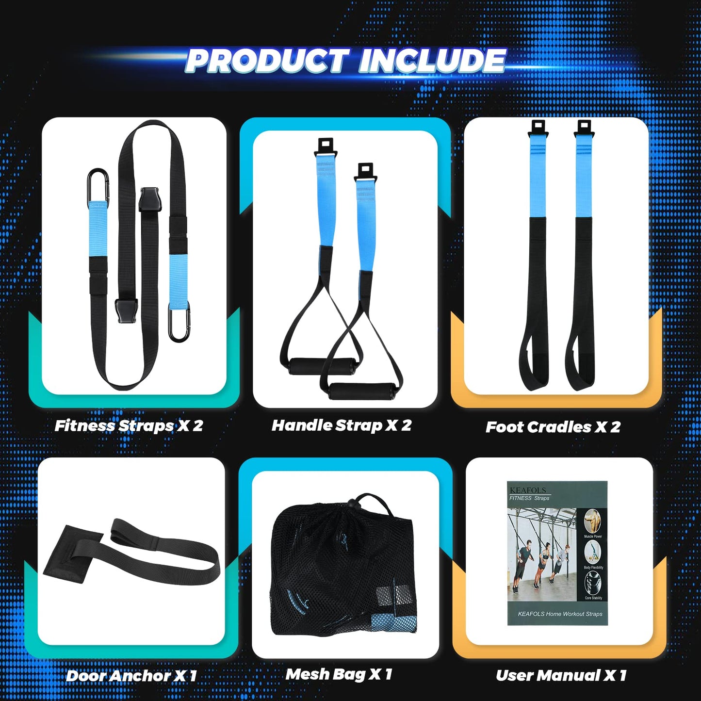 KEAFOLS Bodyweight Fitness Resistance Suspension Kit Extension Strap Door Anchors, Powerlifting Strength Workout Straps Full Body Complete Home Gym Body Core Exercise