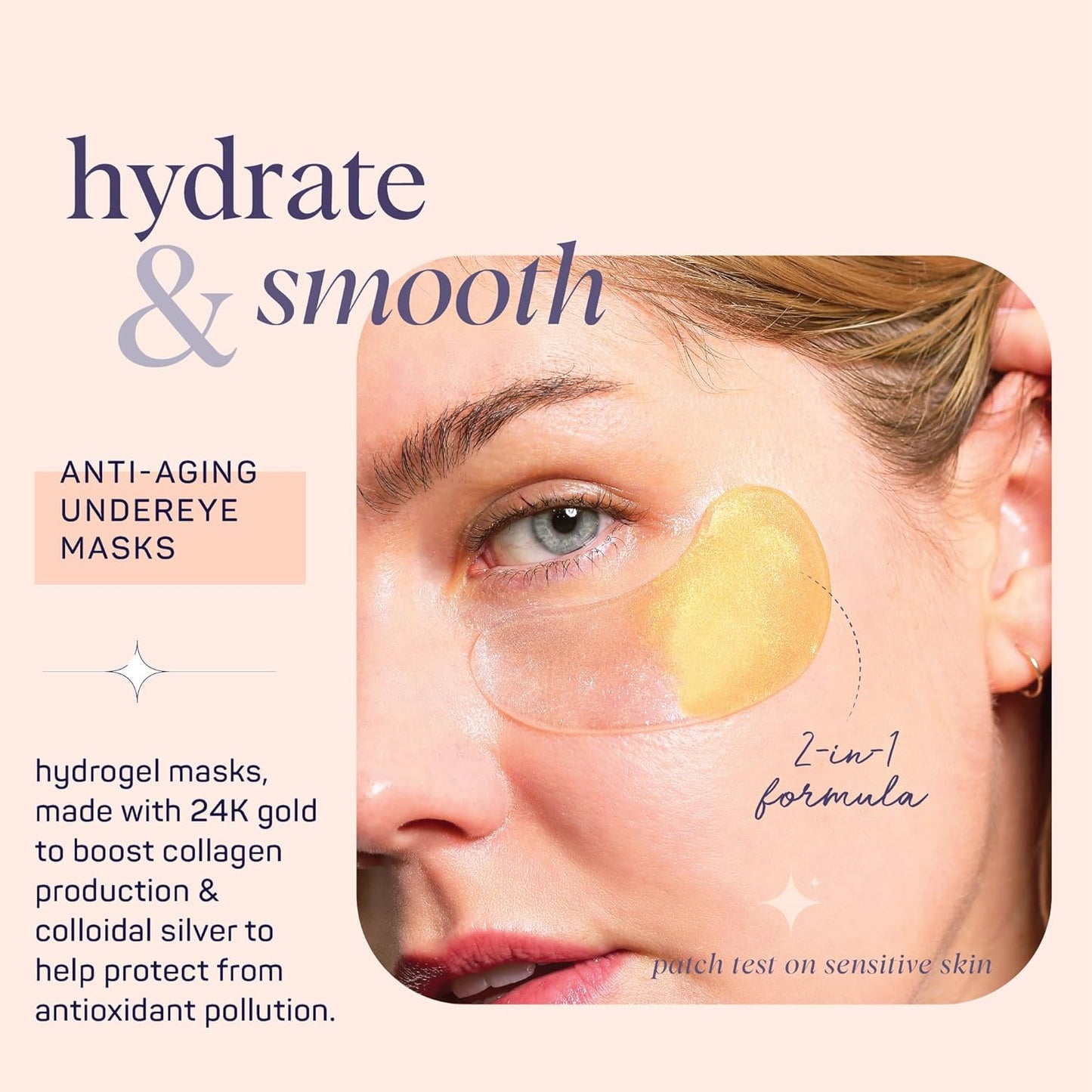 SpaLife Beauty Anti-Aging Under Eye Masks – Hydrogel Eye Patches for Fine Lines, Dryness, & Dullness with 24K Gold, Colloidal Silver – 2-in-1 Skincare Treatment – 24 Pairs