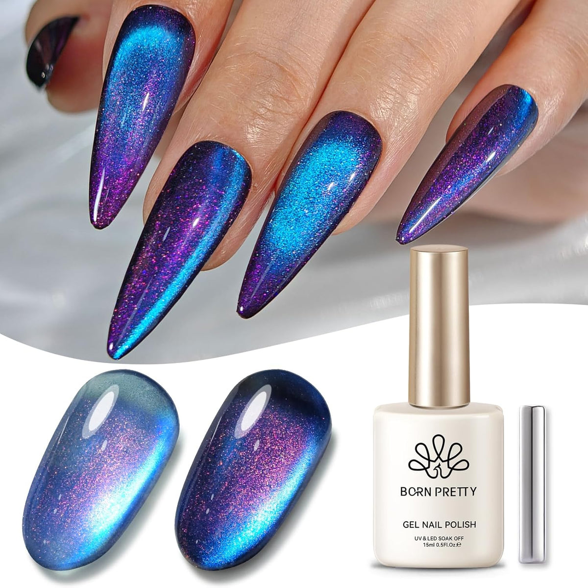 BORN PRETTY Cat Magnetic Eye Gel Nail Polish,Night Purple Magnetic Gel Polish Blueberry Cat Magnetic Eye Gel Manicure Nail Art DIY 15ml
