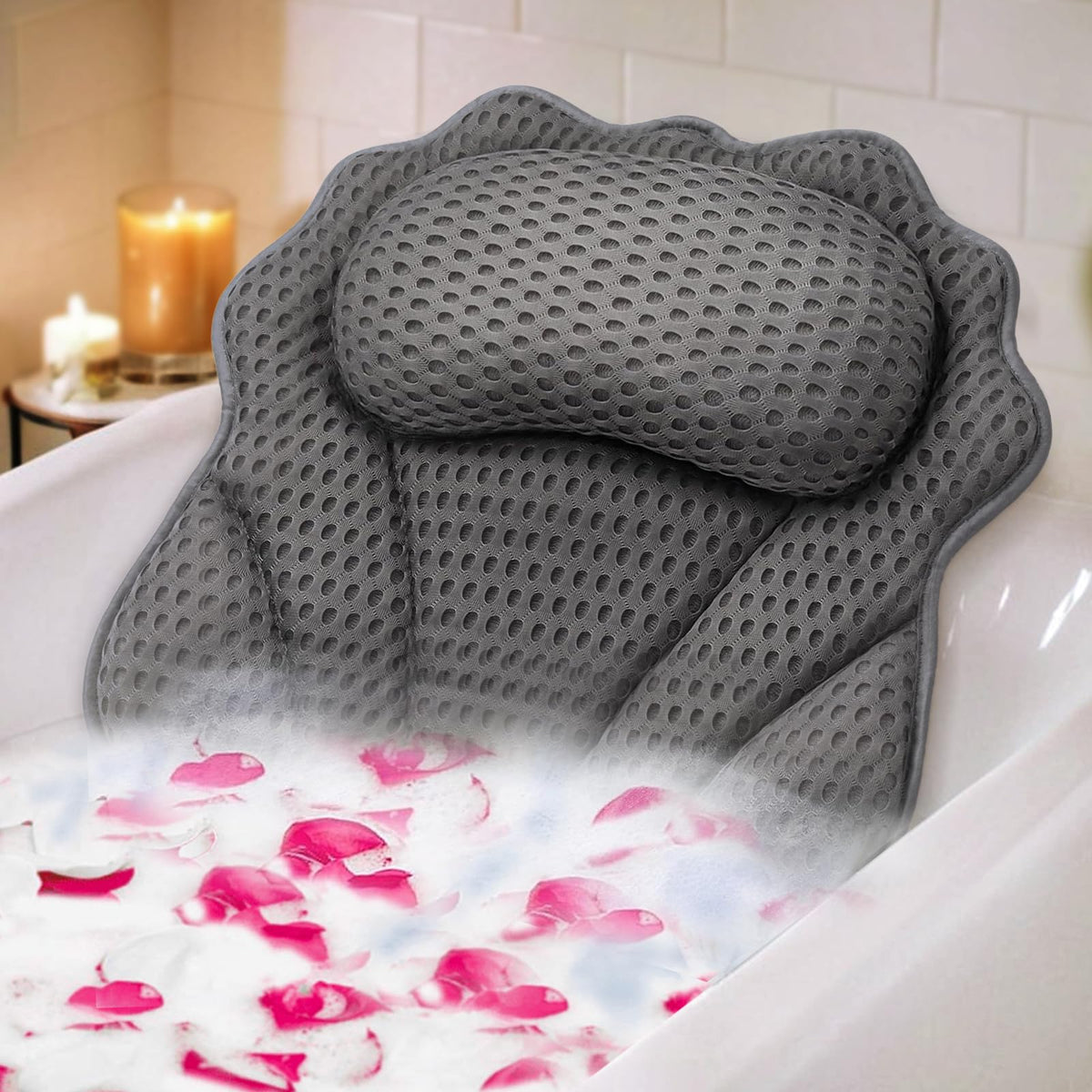 Bath Pillow RUVINCE Ergonomic Luxury Bathtub Pillow with Head,Neck, Shoulder and Back Support, 4D Bath Pillows for tub with 6 Powerful Suction Cups, Fits All Bathtub
