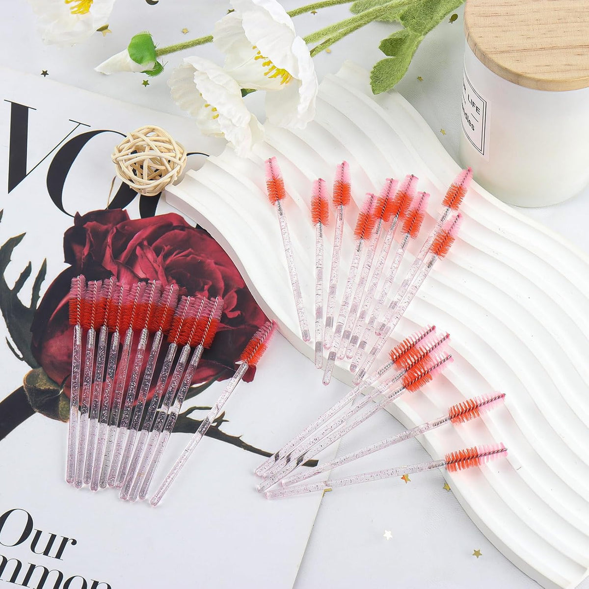 300PCS Disposable Mascara Wands Spoolie Brush Crystal Eyebrow Brushes Eyelash Extension Applicator Makeup Kits