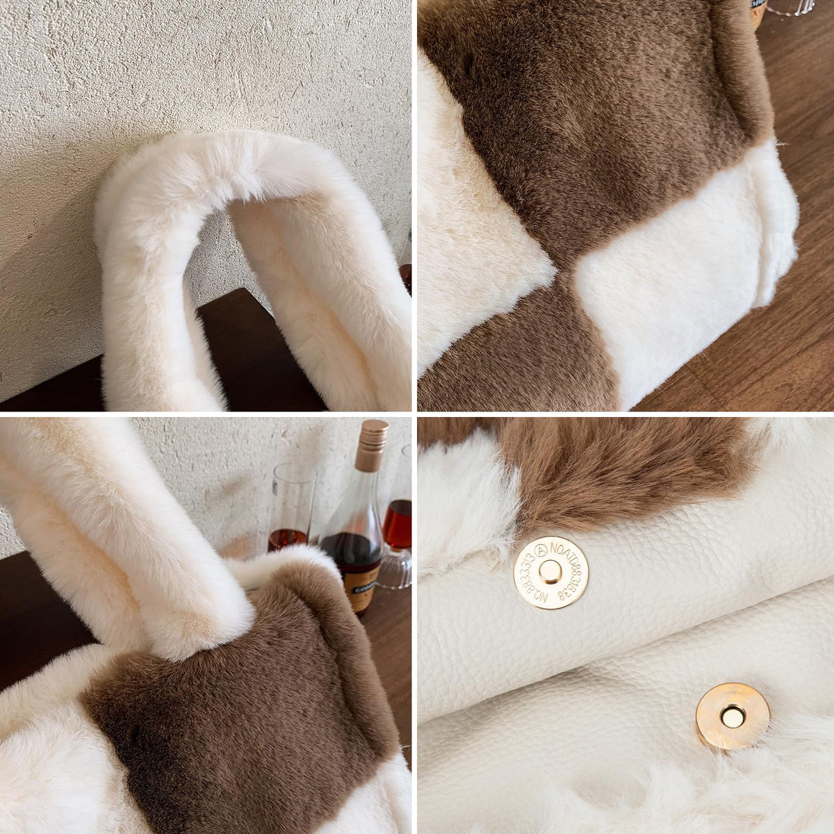Extolove Fluffy Tote Bags Winter Furry Purse for Women Y2K Faux Fur Bag Fuzzy Shoulder Handbag (White with Coffee)