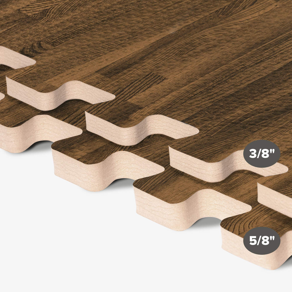 Forest Floor 5/8 Inch Thick Printed Foam Tiles, Premium Wood Grain Interlocking Foam Floor Mats, Anti-Fatigue Flooring, Walnut, 24 Sq Ft