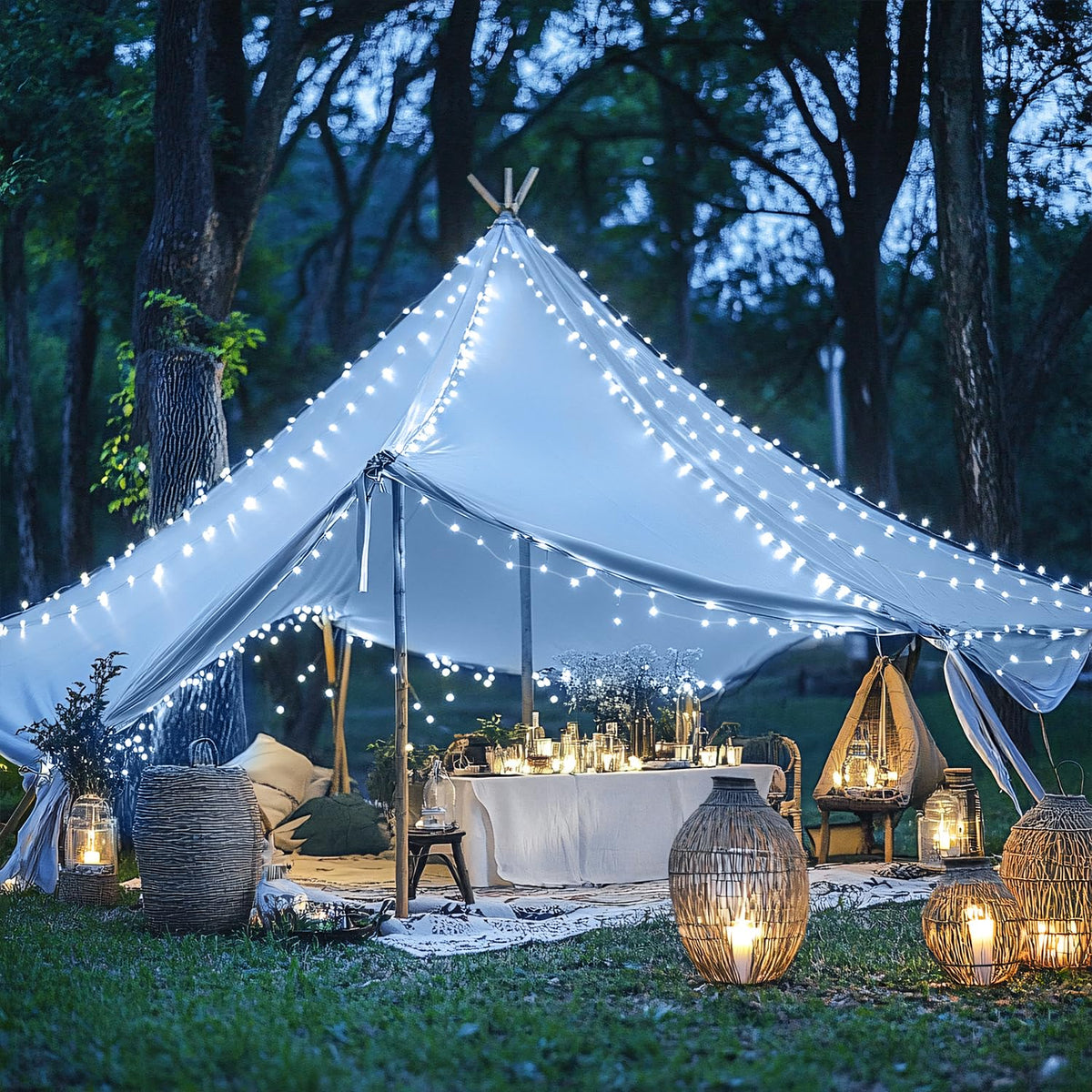 JMEXSUSS 4 Pack 50 LED White Fairy Lights Battery Operated - 16.1ft Mini Christmas Twinkle Lights Indoor Outdoor Waterproof for Garden Patio Party Wedding Birthday Holiday Decorations