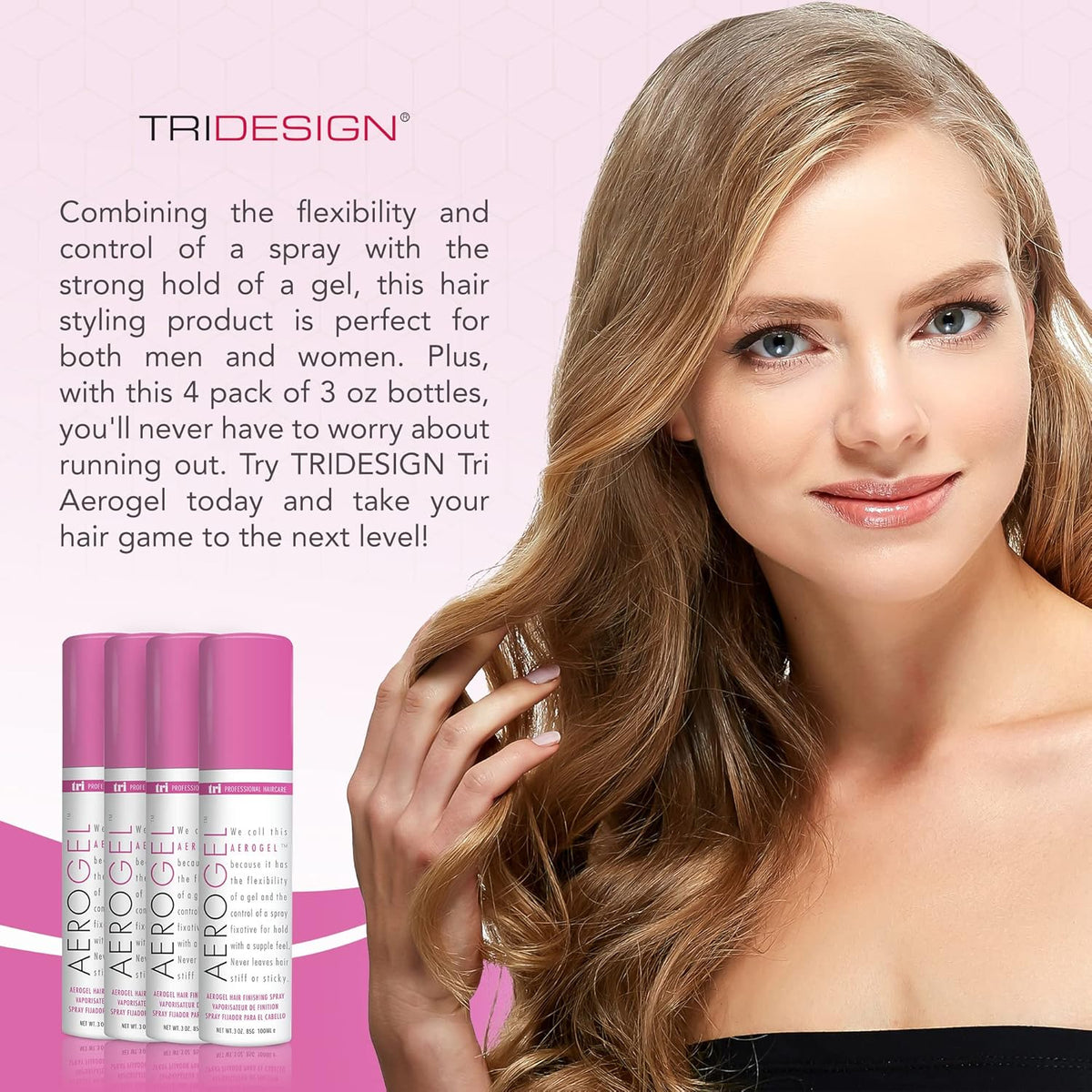 TRI Design Aerogel Hairspray - Strong Hold Hair Finishing Spray for Volumizing & Control, Flexible Styling for All Hair Types, Non-Sticky and Scented - For Women and Men - Travel Size Pack of 4 (3 Oz)