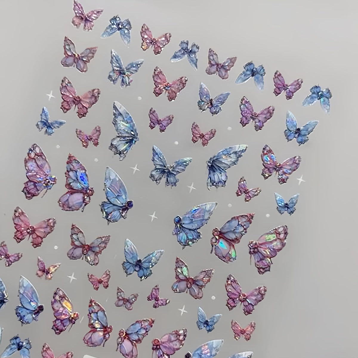 2 Sheets Butterfly Nail Art Stickers 5D Embossed Self-Adhesive Pink Aurora Sparkling Butterfly Nail Decals Designs for Women Girls DIY Nail Decoration