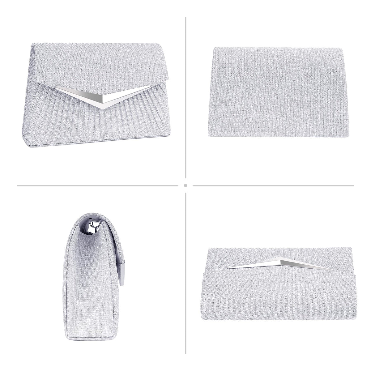 Larcenciel Women's Evening Handbags, Sparkly Pleated Silver Evening Purse with Metal Chain, Elegant Sequins Clutch Purses For Wedding Guest Formal Cocktail Prom Party Disco Club, 8.3x2.1x5.3inches