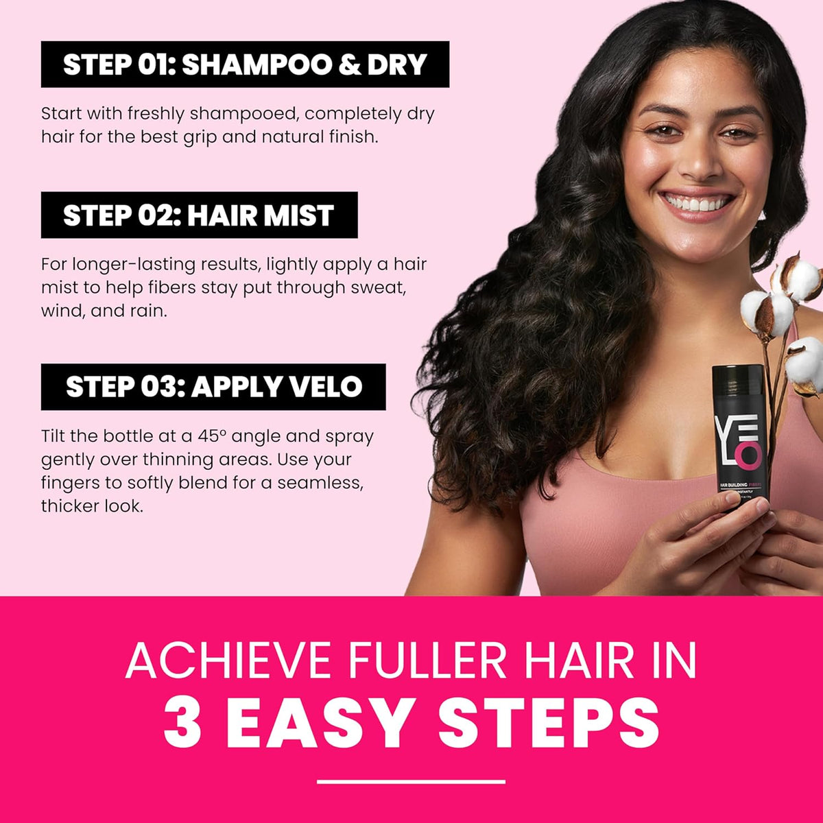 VELO Hair Building Fibers for Thinning Hair – DARK BROWN Hair Fibers for Men & Women – Covers Bald Spots, Hairline Powder, Hair Thickening Fibers – Hair Filler Powder for Fuller-Looking Hair – 30g