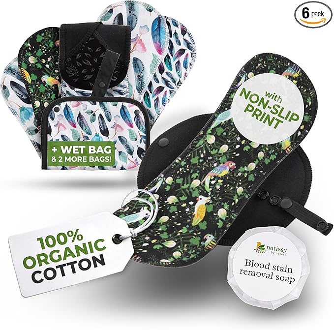 Non-Slip Reusable Period Pads for Teen Girls (S+M, 6-Pack); High-Temp Washable Organic Cotton Cloth Pad; Reliable, Non-Irritating, Soft Reusable Pads Menstrual for Secure & Comfortable First Period