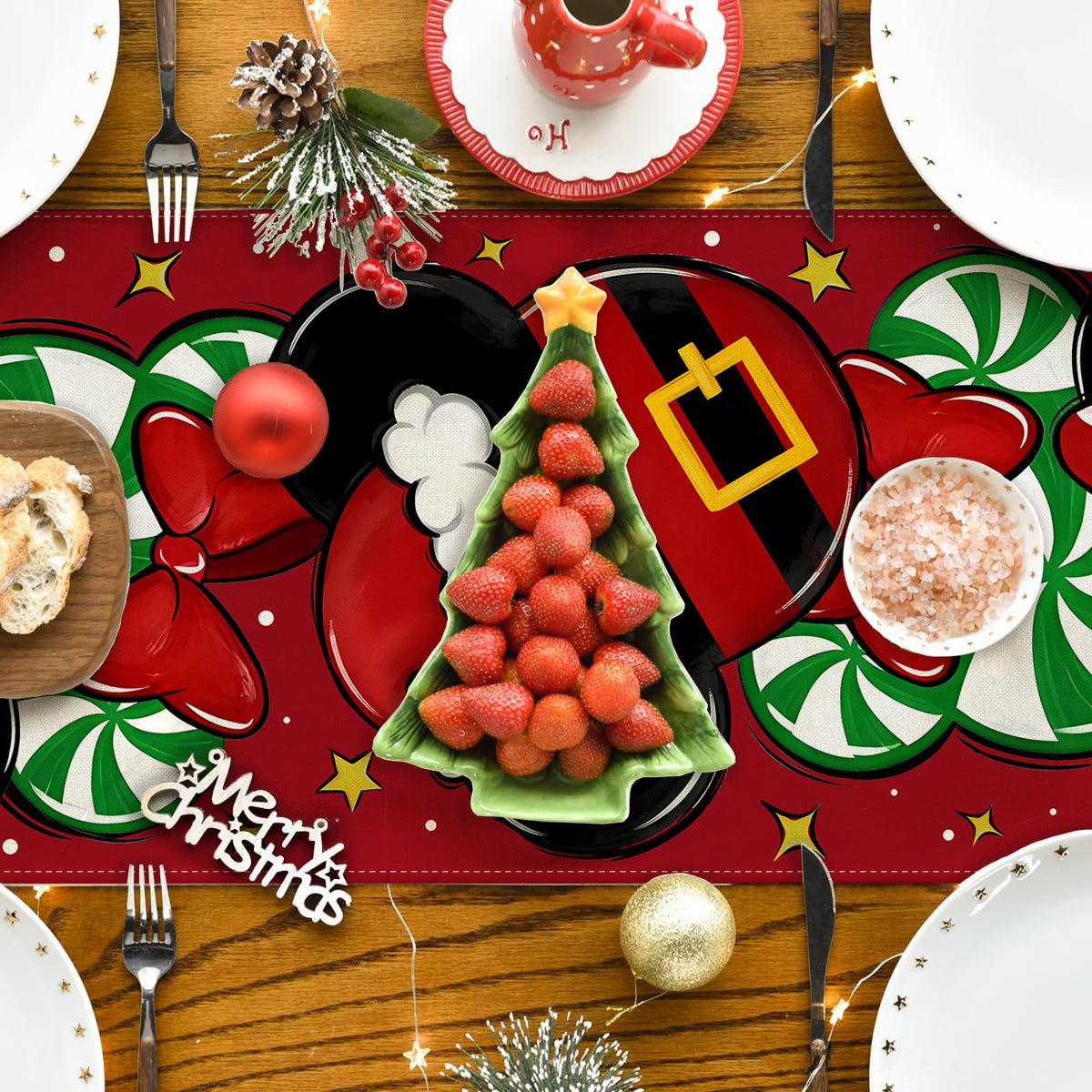 Christmas Table Runner Christmas Cartoon Mouse Table Cover New Year Winter Xmas Decor Red Christmas Decorations for Home Party
