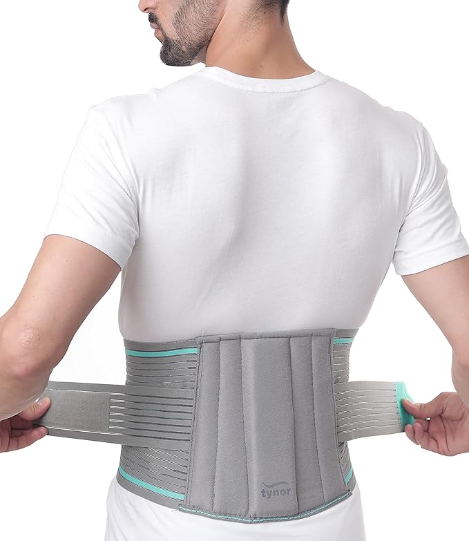 TYNOR Lumbar Support Belt Breathable Compression Lower Back Brace, Adjustable Waist Lumbar Support Brace for Men & Women, Herniated Disc, Sciatica, Back Pain & Heavy Lifting (XL, Grey)