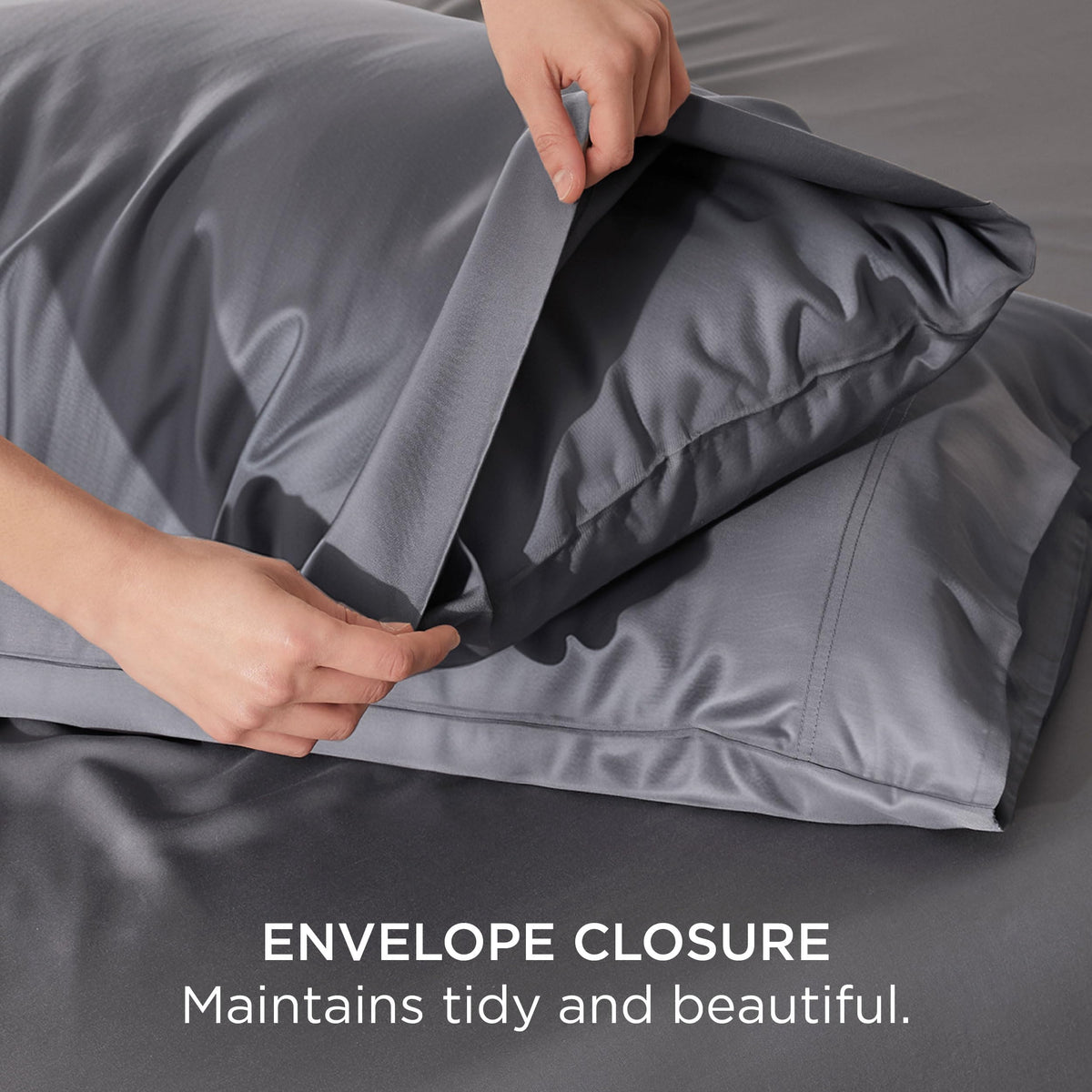 Bedsure Cooling Pillow Cases Standard Size 2 Pack, Rayon Derived from Bamboo Cooling Pillowcase for Hot Sleepers, Cool Pillow Covers with Envelope Closure for Women Men, Dark Grey, 20x26 Inches