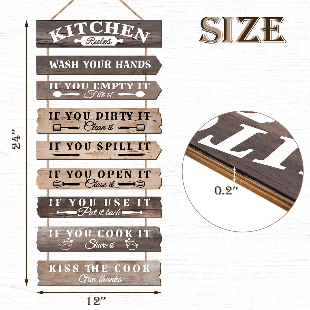 PEKCARGO Kitchen Wall Decor Funny Kitchen Signs Kitchen Rules Pictures Wall Art Decor Rustic Farmhouse Western Kitchen Decor Wooden Sign (Brown)