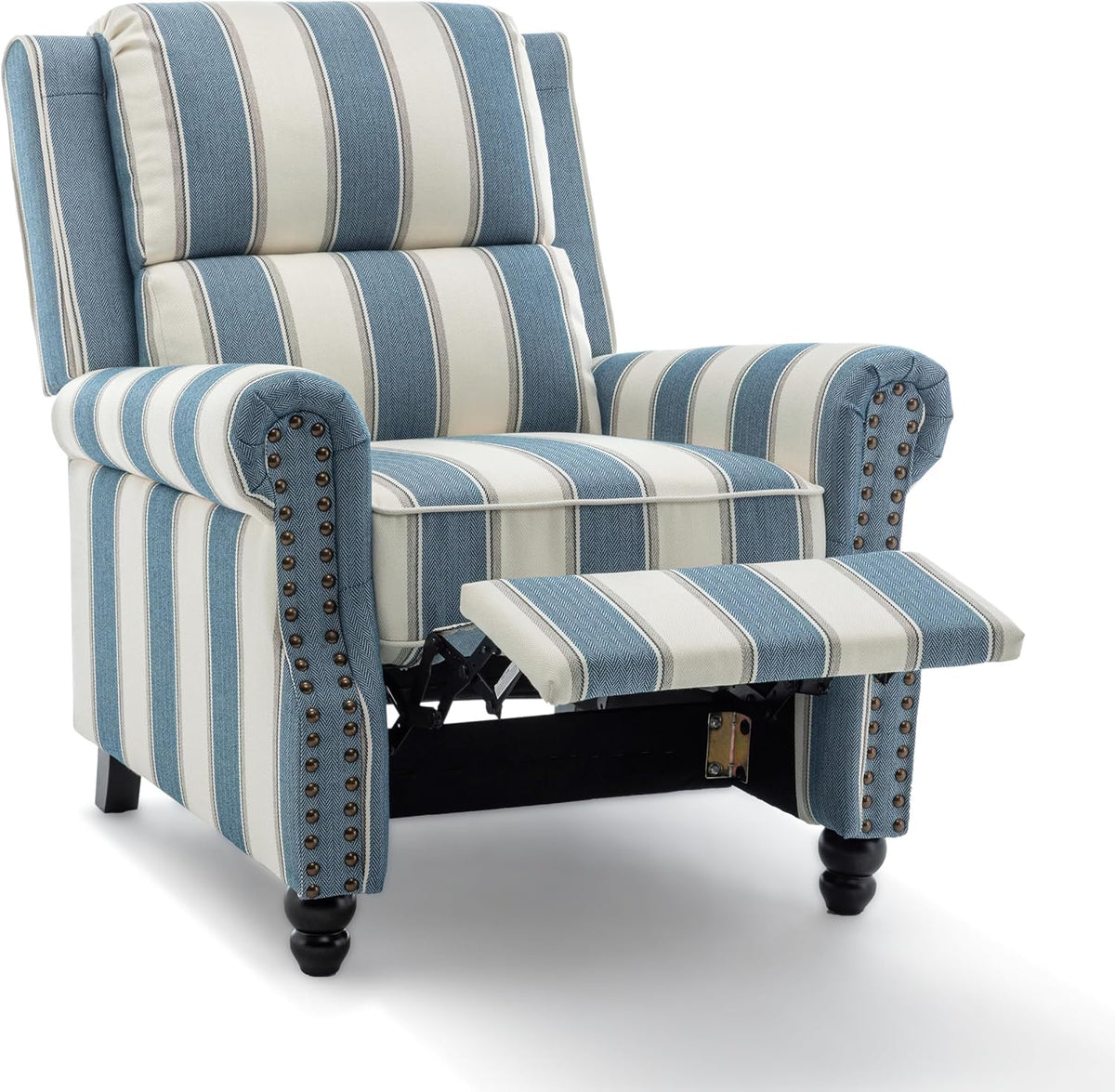 UIXE Pushback Recliner Chairs Set of 2, Fabric Armchair Push Back Accent Chair for Living Room, Rivet Trim Club Chair Overstuffed Home Theater Bedroom Reading Seat - Strip Navy