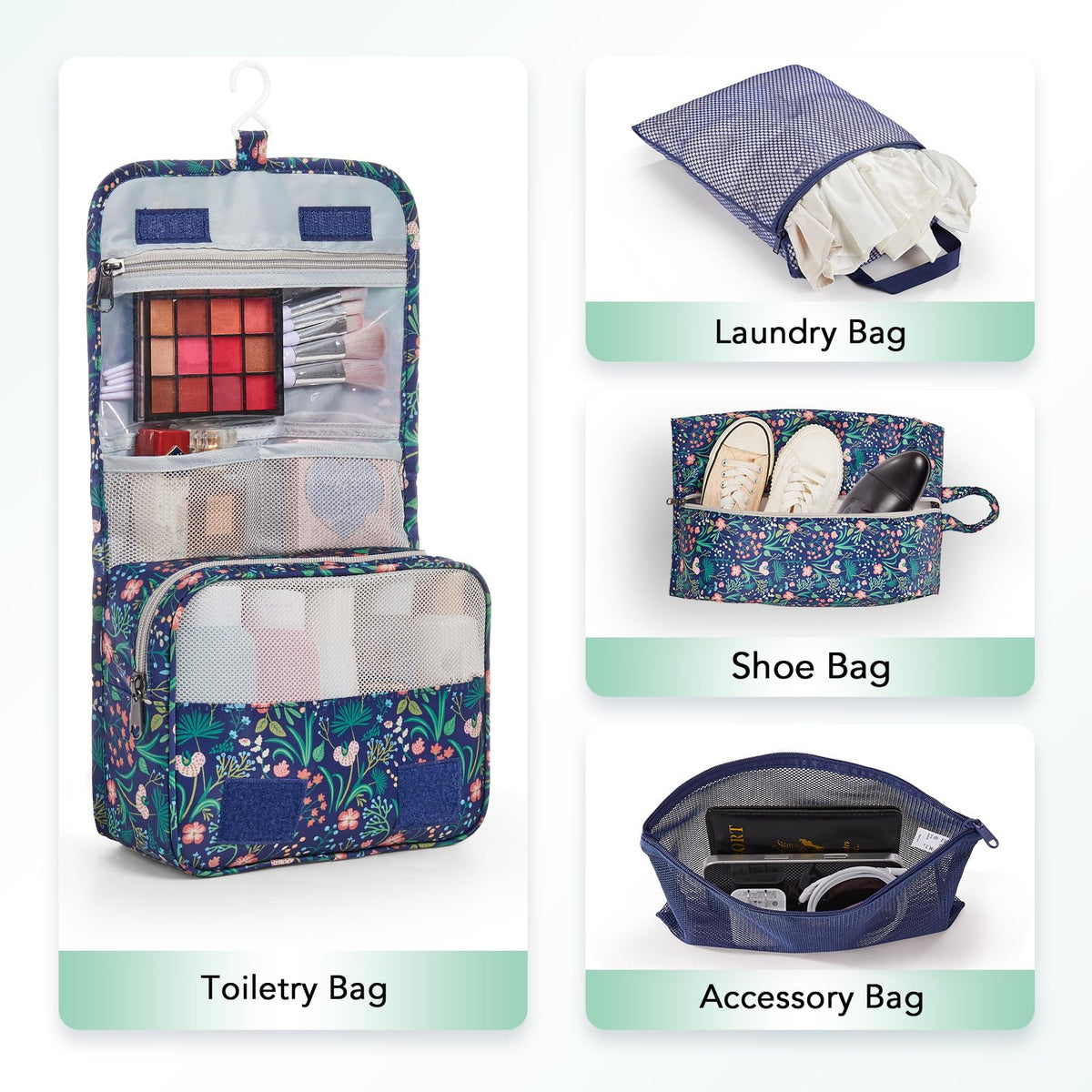 8 Set Compression Packing Cubes for Travel Essentials,Compressible Expandable Packing Cubes for Suitcase,OlarHike Luggage Organizer Bags,Handy Helper for Organizing Clothes(Dark Blue Floral)