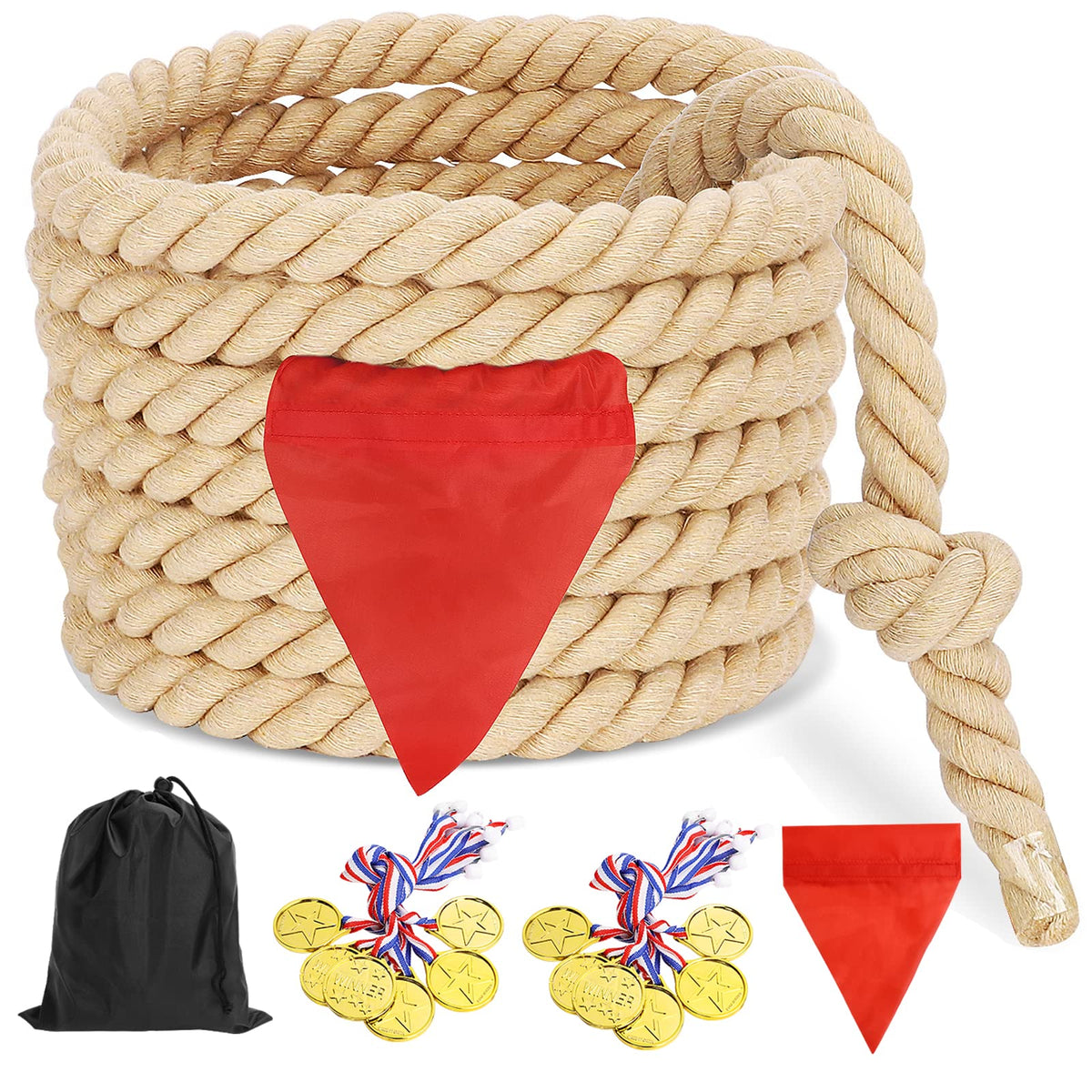 CWLAKON Outdoor Games Tug of War Rope for Kids and Adults, Field Day Family Reunion Birthday Party Games, Outside Lawn Games, Camping Picnic Carnival Games, Team Building Activities