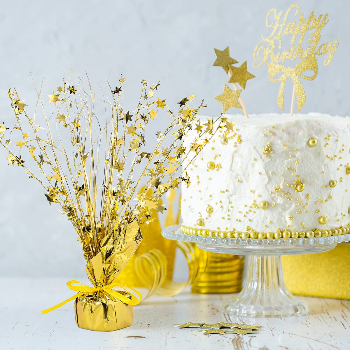 Crowye 3 Pieces Metallic Foil Spray Centerpiece Christmas Party Star Table Decoration Burst Centerpieces Winter Table Decor for Birthday New Year Party Holiday(Gold)