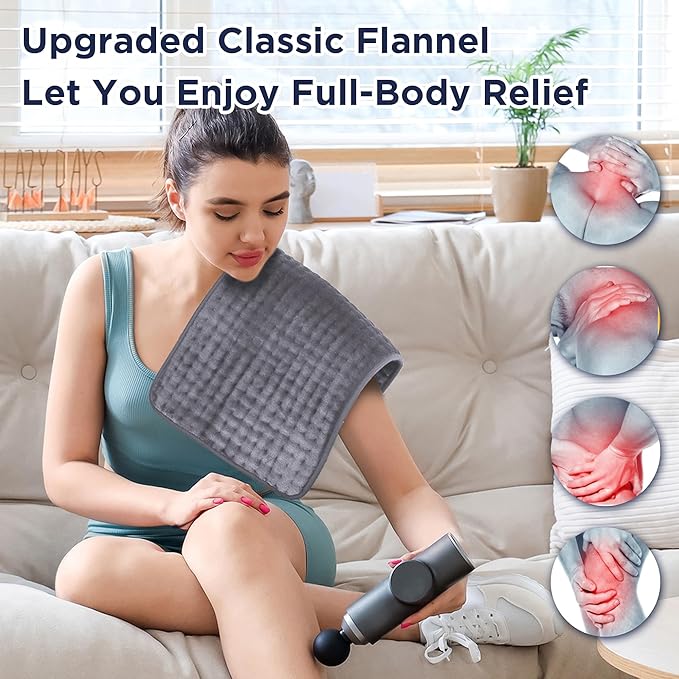 Heating Pad for Back Pain Relief, 6 Levels Small Heating Pads for Period Cramps, Portable Back Heating Pad for Neck and Shoulders, XL Heated Pad, Christmas Gifts for Women, 12 x 24 Grey