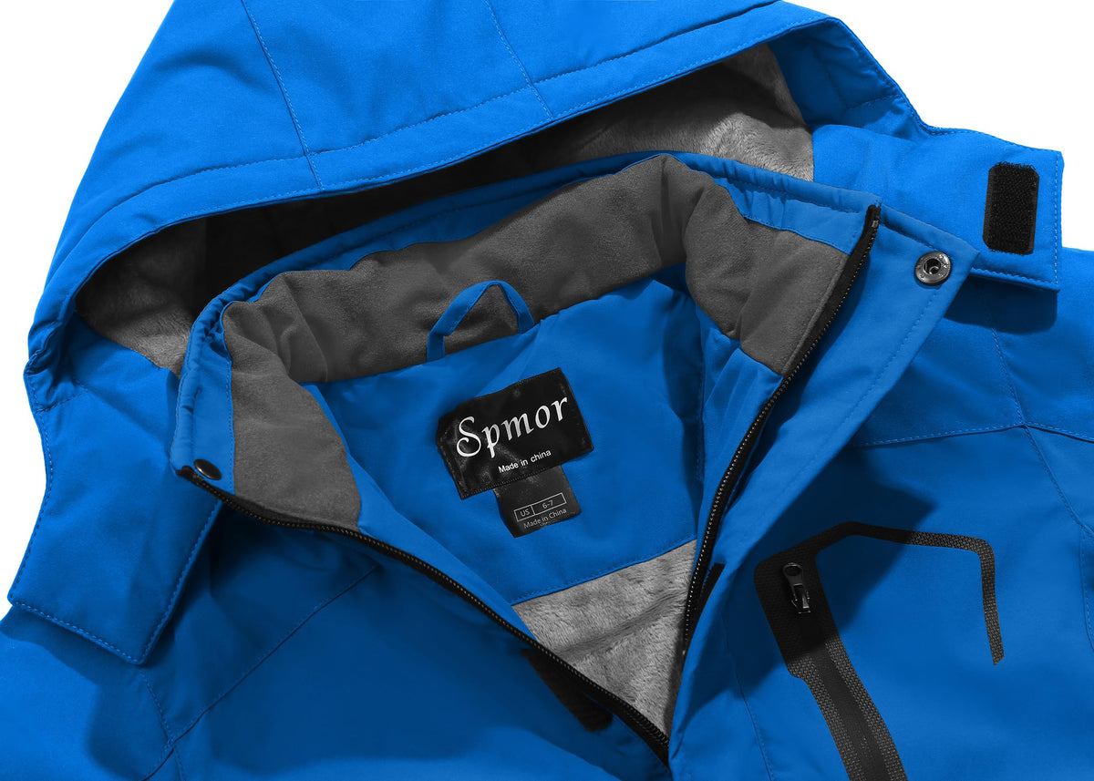 Spmor Boys Waterproof Ski Jacket Warm Coat Windproof Winter Snowboarding Jacket Solid Blue 6/7