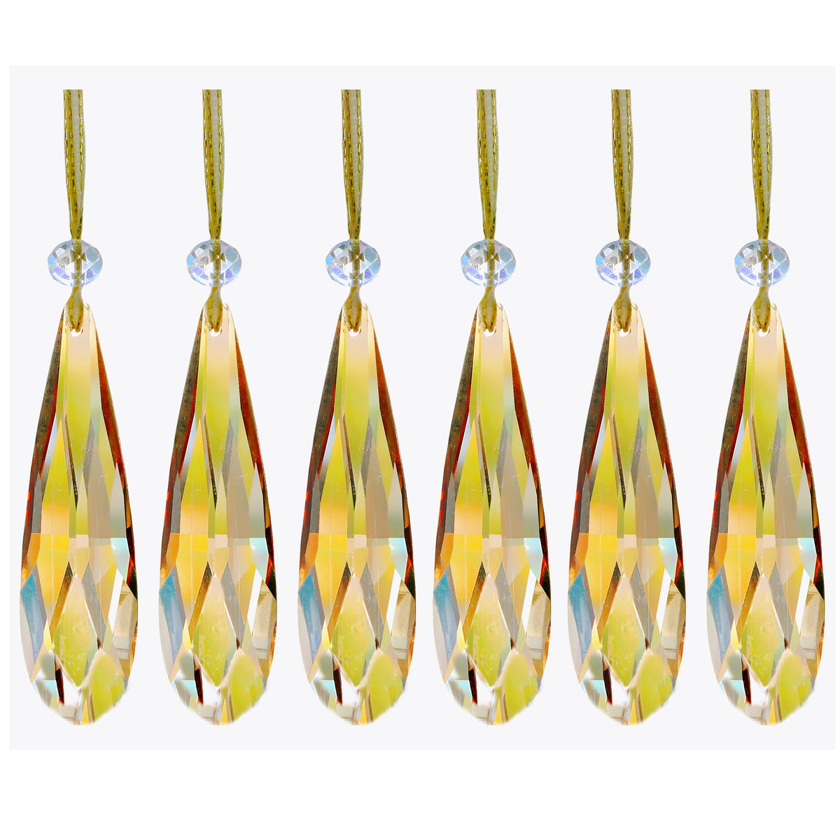Crystal Glass Christmas Ornaments, 6Pcs Teardrop Prism Hanging Crystals for Christmas Tree,Centerpieces,Wedding,Party Decor (Gold)