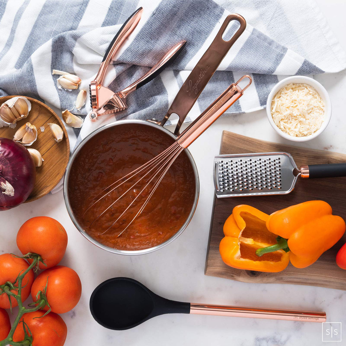 Black and Copper Kitchen Utensils with Holder - 17-Piece Set with Measuring Cups and Spoons, Rose Gold Cooking Tools - Stylish Black and Copper Kitchen Accessories for Modern Cooking and Baking