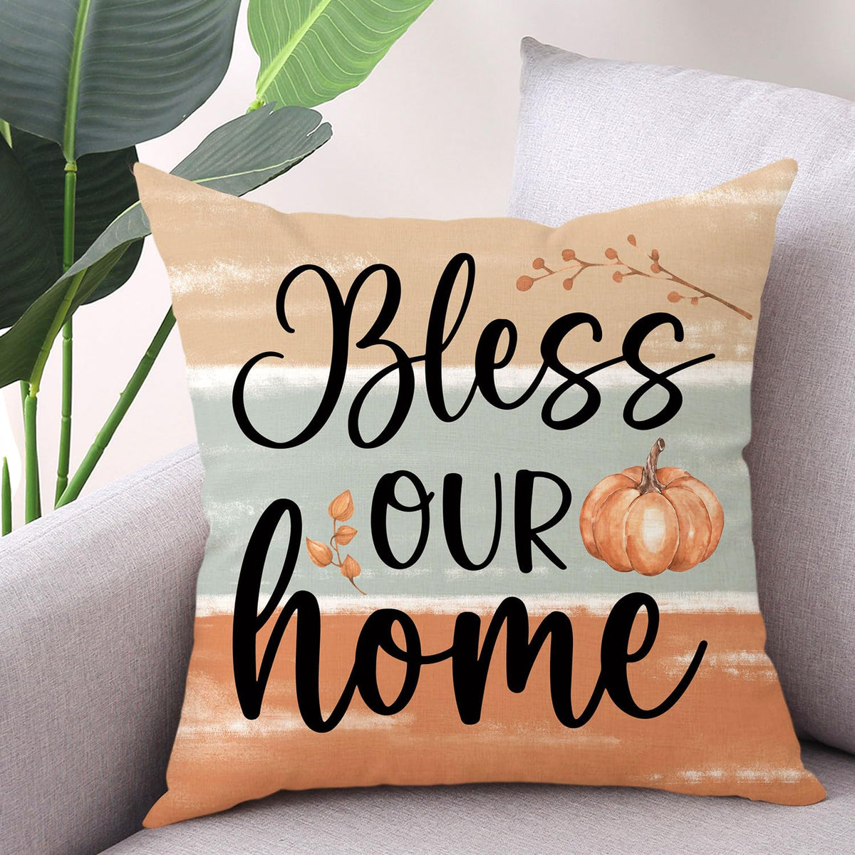 Gujiahone Fall Decorative Pillow Covers 18 x 18 Inch Set of 4 Bless Our Home Hello Fall Pumpkin Flowers Mason Jar Autumn Thanksgiving Farmhouse Decoration for Sofa Couch Living Room