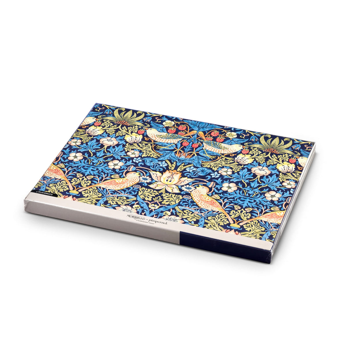 Pimpernel Morris & Co Strawberry Thief Blue Placemats, Set of 4 - Stain Resistant & Heat Safe Fabric-Feel Table Mats with Birds & Botanical Pattern for Stylish Dining & Entertaining