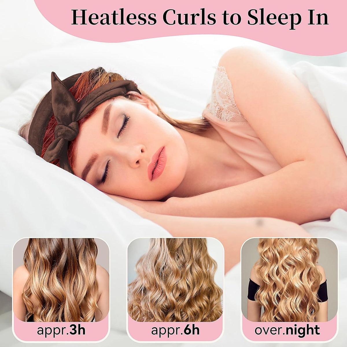 Heatless Curling Rod Headband, Upgraded 60" Extra Long Soft Hair Curlers to Sleep In, No Heat Curls for All Hair Types, Hair Wrap Curls Styling Kit for Girls (Brown, 1 Count)