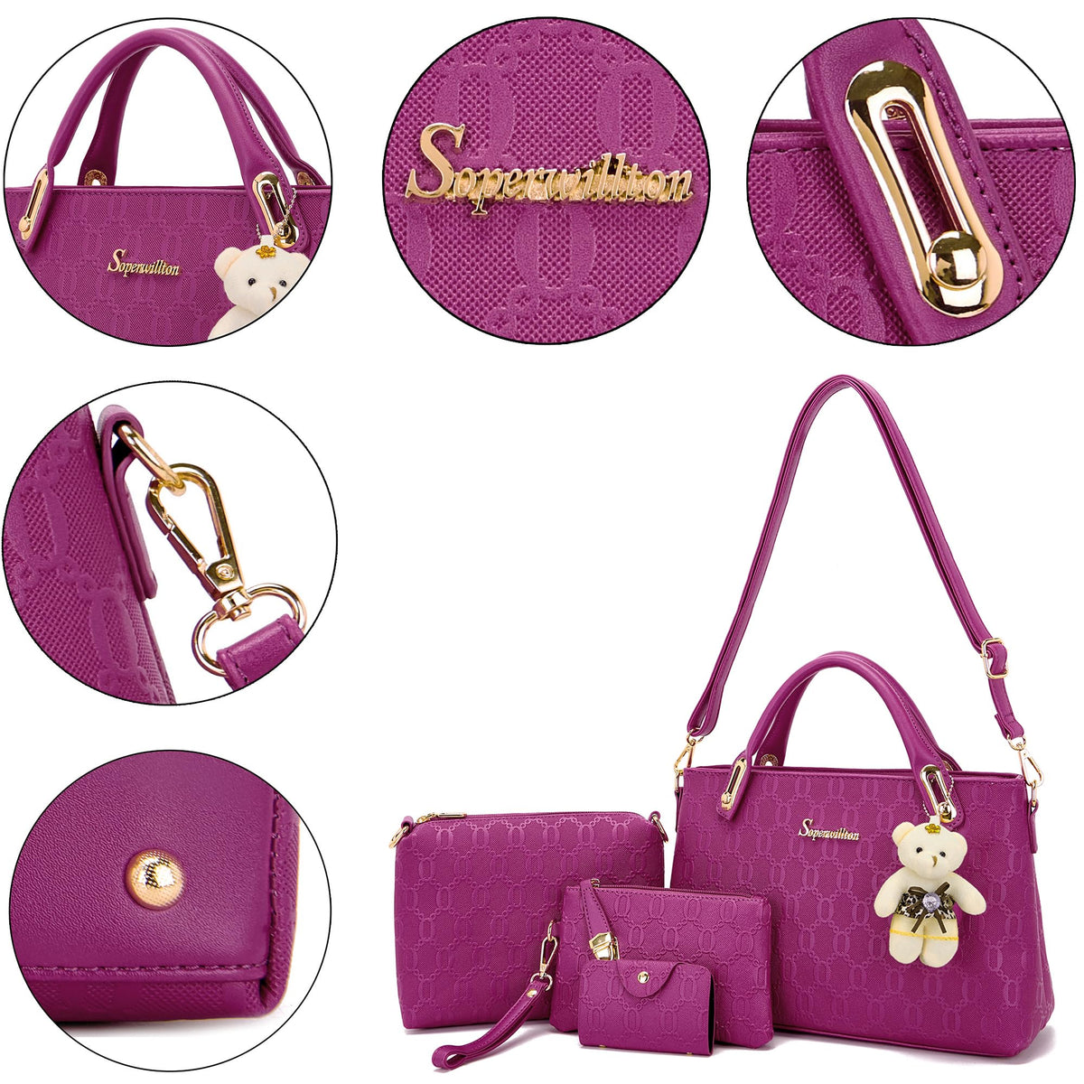Purse for Women Fashion Medium Shoulder Bag Crossbody Bag Top Handle Tote Handbag Set 4PCS