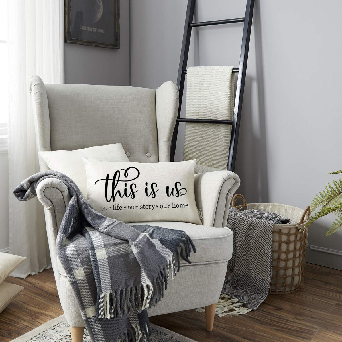 Meekio Farmhouse Pillow Covers with This is Us Quote 12" x 20" Farmhouse Rustic Décor Lumbar Pillow Covers with Saying Housewarming Gifts Family Room Décor