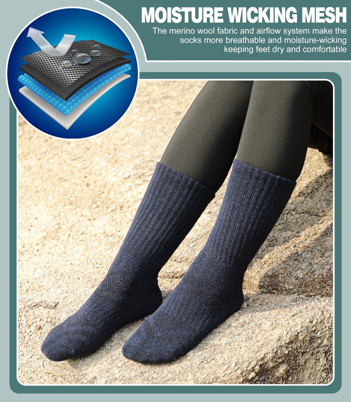 LANLEO Merino Wool Hiking Socks for Women Men Thermal Winter Warm Thick Cushion Moisture Wicking Crew Work Boot Socks 5 Pairs Solid Color A,Medium