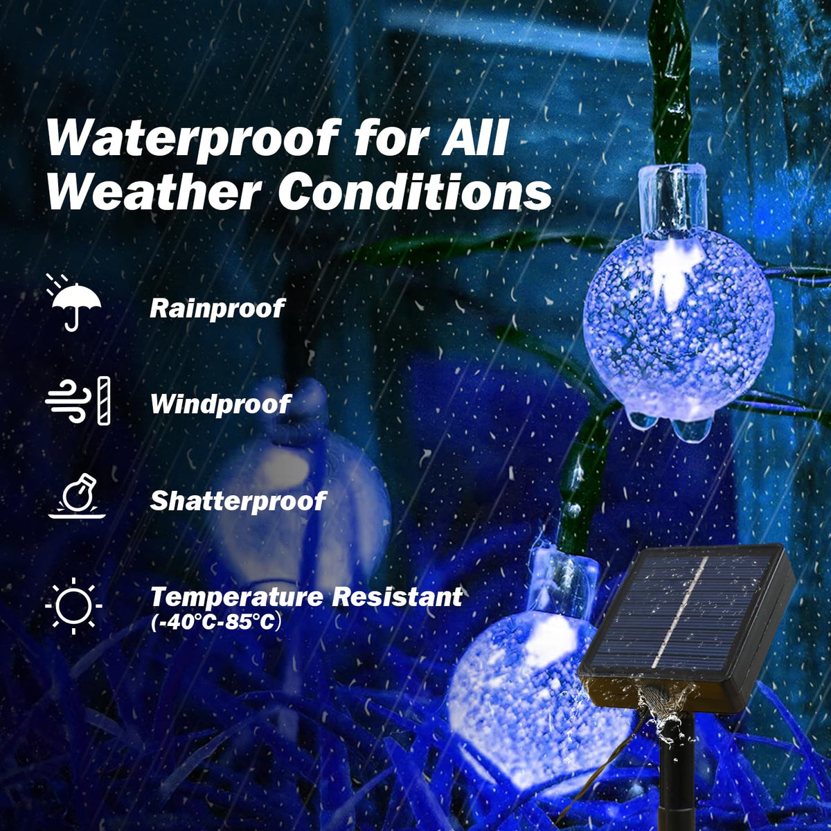 USOKYO Solar Lights Outdoor Waterproof, 2 Pack Total 200LED 110FT Solar String Lights for Outside with 8 Modes, Outdoor String Lights Crystal Globe Patio Lights for Garden Yard Party Decor(Blue)