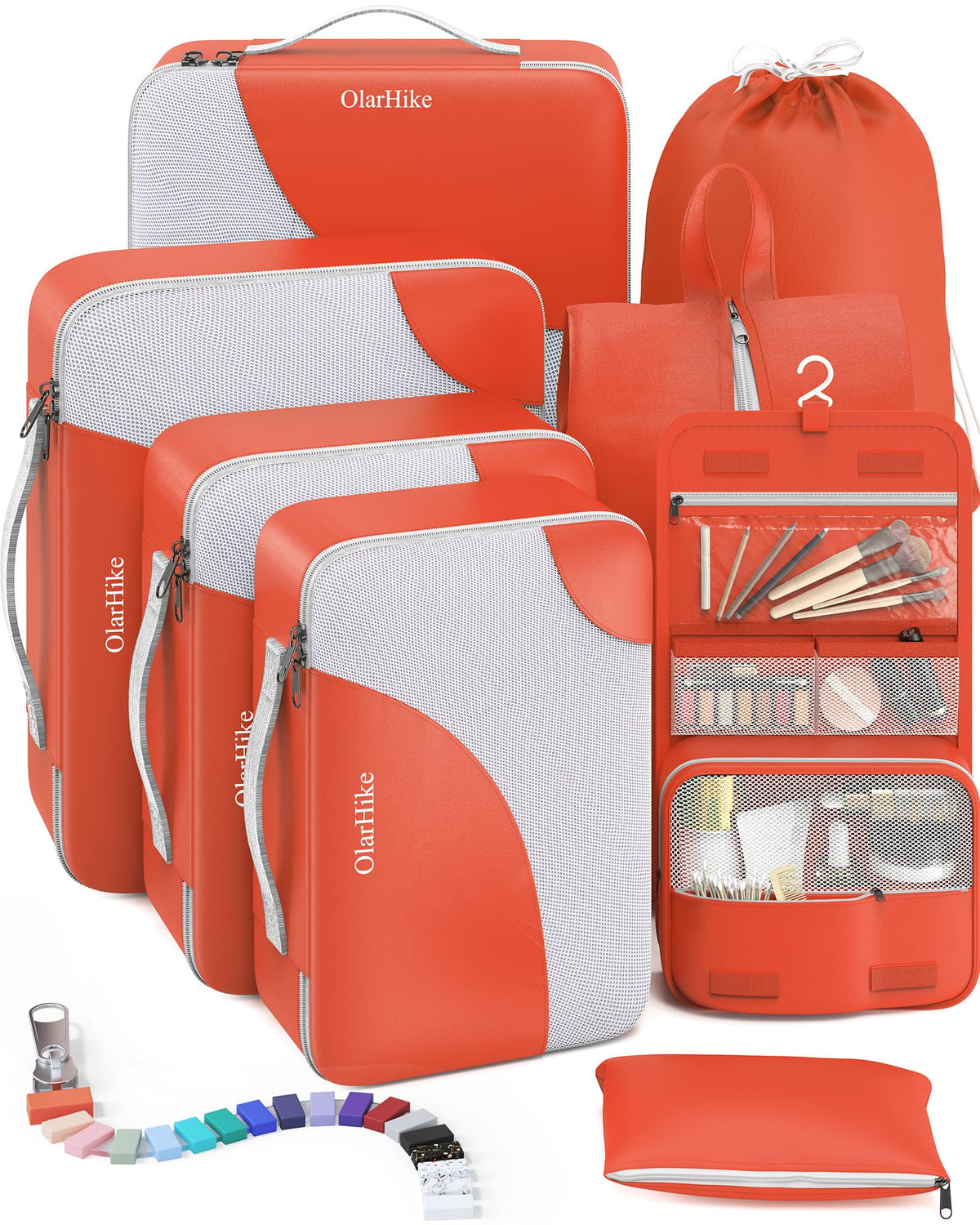 OlarHike 8 Set Packing Cubes for Travel, 4 Various Sizes(Extra Large,Large,Medium,Small), Luggage Organizer Bags for Trip Accessories Essentials,Cubes for Carry on Suitcases (Orange)