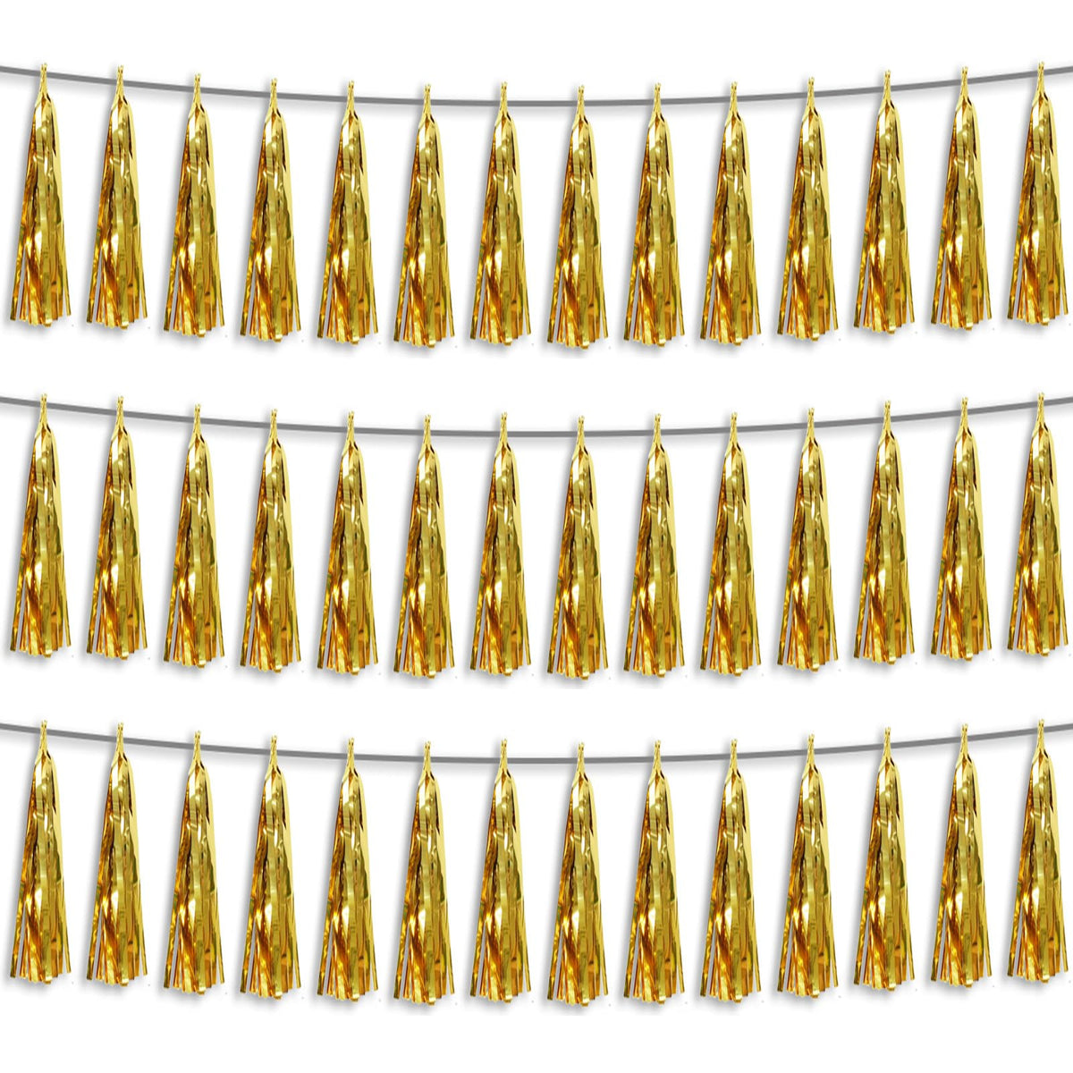 3P Gold Foil Fringe Metallic Tassel Streamers Banner Tassel Garland for Parade Floats, Bachelorette, Wedding, Birthday, Halloween, Christmas, Bridal/Baby Shower Party Decorations