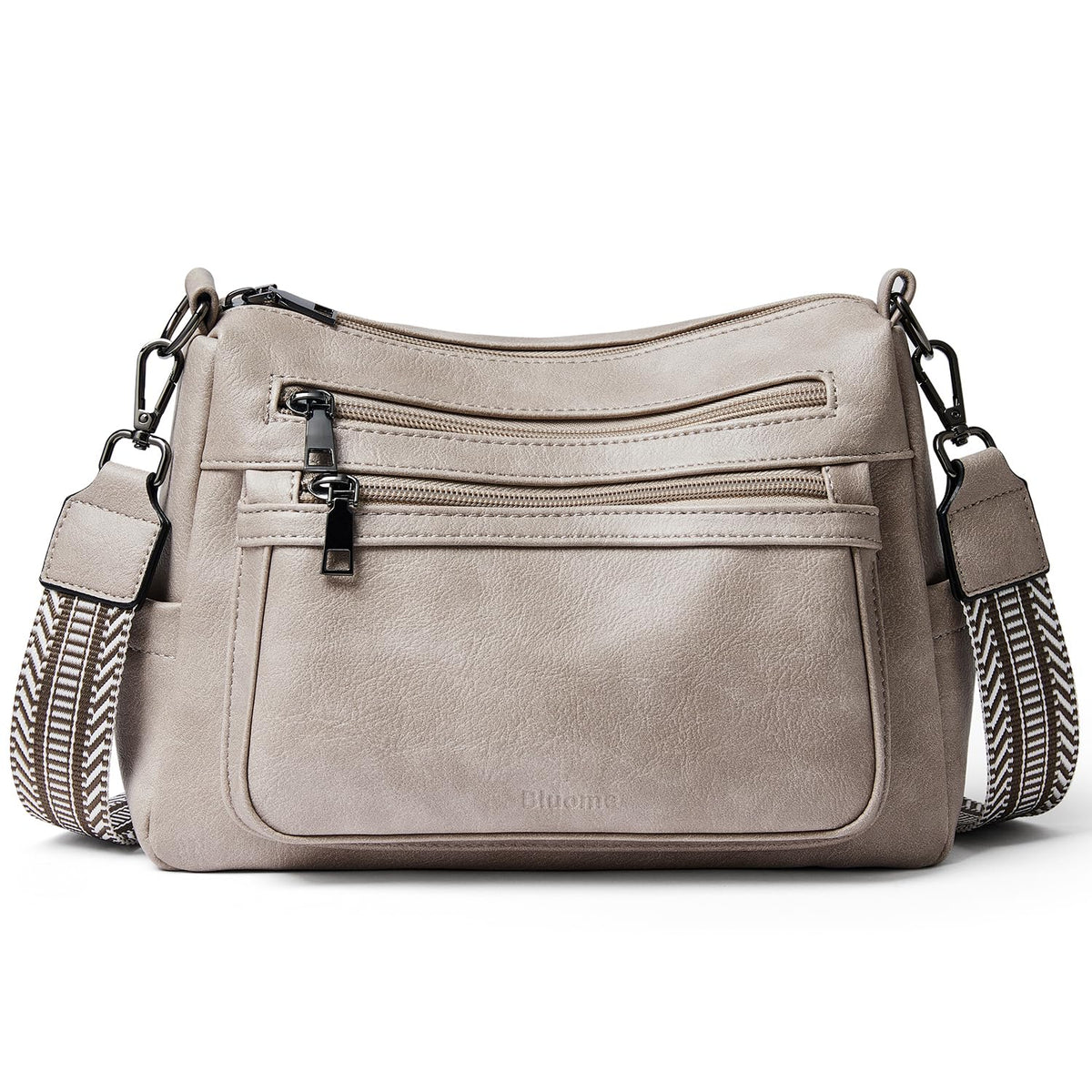 Bluome 7L Crossbody Purses for Women, Medium Crossbody Bags Vegan Leather Shoulder Handbags with Guitar Strap,Grey