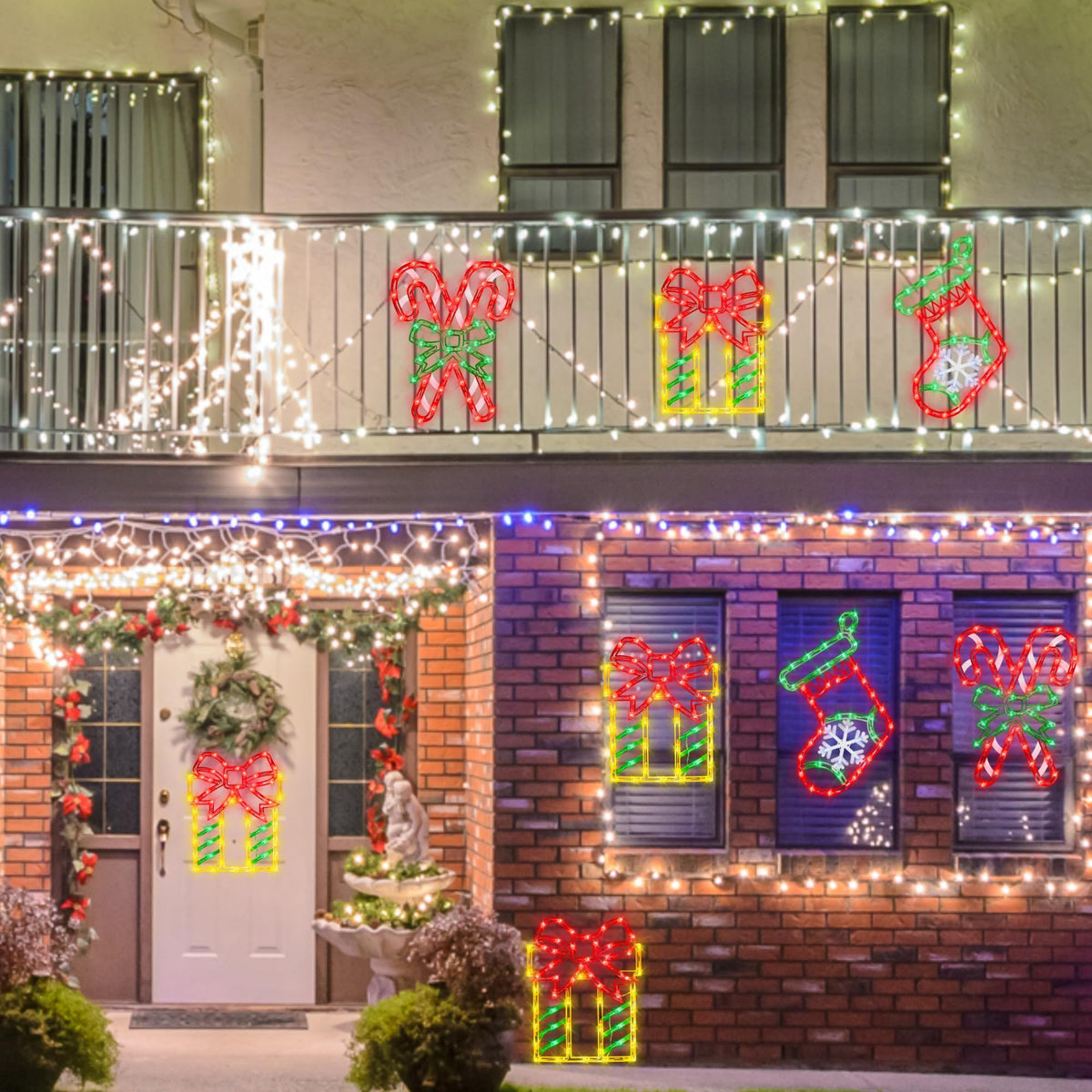 16" Christmas Window Silhouette Lights Decorations - 4 Pack Christmas Lighted Gift Boxes- Used for Holiday Christmas Trees, Wall, Fireplaces, Interior and Exterior Door and Window Decorations