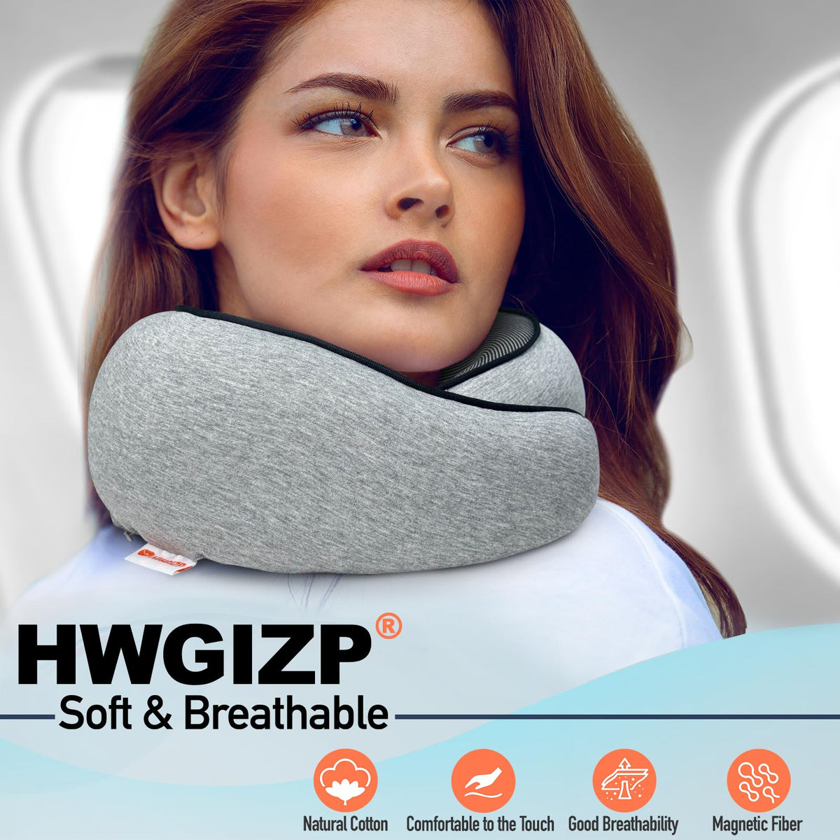 HWGIZP Travel Pillow | High-Density Memory Foam Pillow with 360° Surround Support. Ergonomically Designed. Ideal for Airplane Travel and Home Use. (Light Gray)