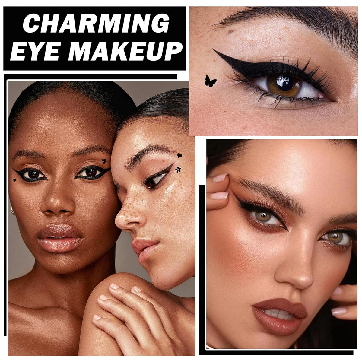 5PCS Liquid Winged Eyeliner Stamp Pen Set - Double-headed Black Eye Liner Pencil - Long-lasting Waterproof Stamp Eyeliner Set for Eye Makeup - Star, Heart, Flower, Butterfly, Triangle
