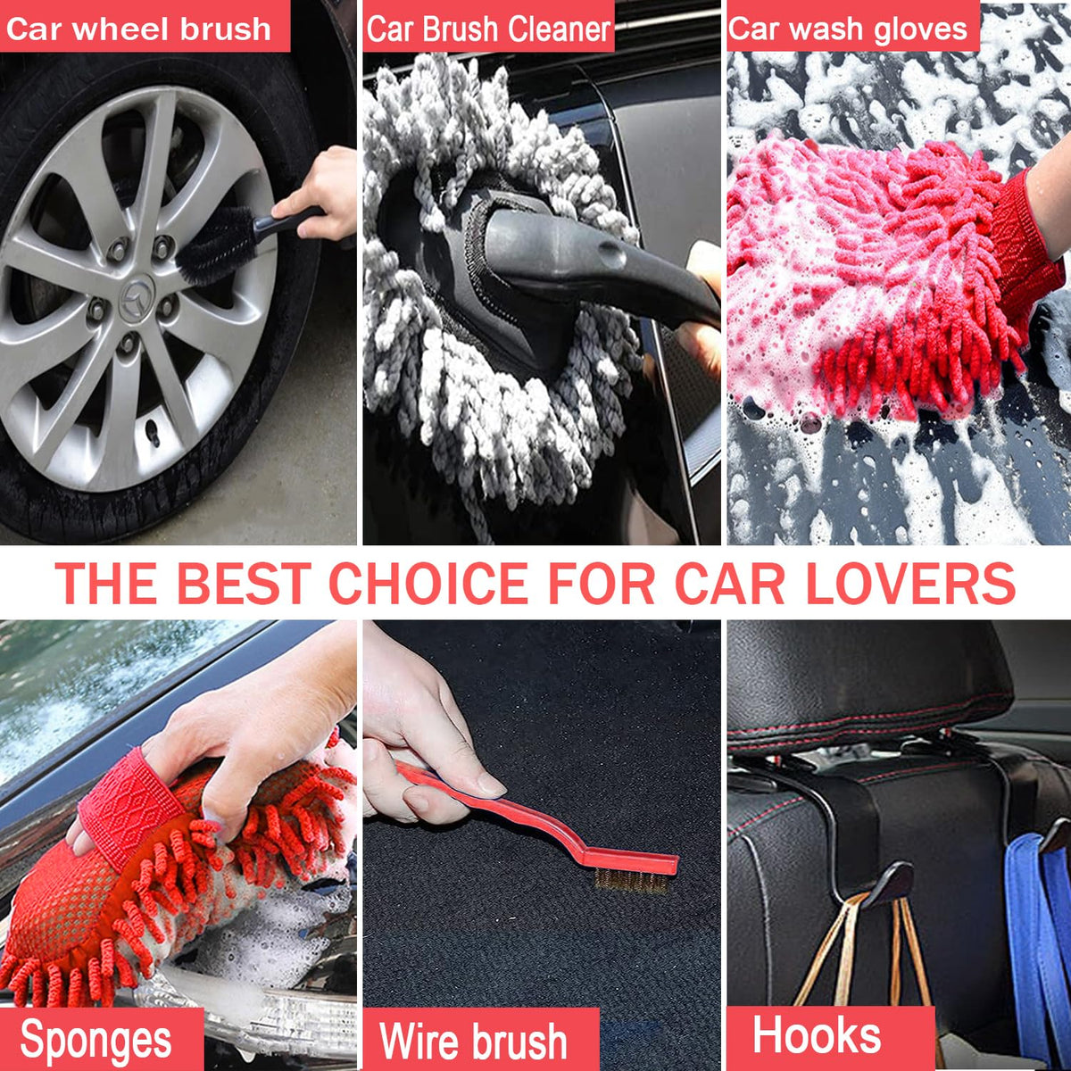 LIANXIN Car Wash Kit Car Wash Cleaning Kit with Car Wash Foam Gun Microfiber Sponge and Towels Tire Brush Built, Car Foam Gun, Car Cleaning Tool