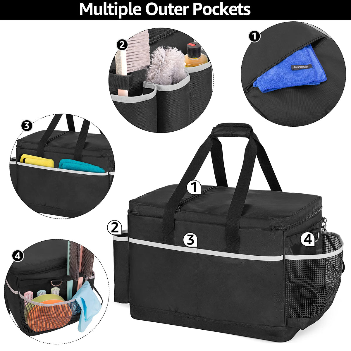 HODRANT Extra-Large Cleaning Caddy with EVA Hard Bottom, High Capacity Cleaning Supplies Organizer for Housekeeping & Home Work, Car Detailing Tools Tote Bag with Shoulder Strap, Patent Design