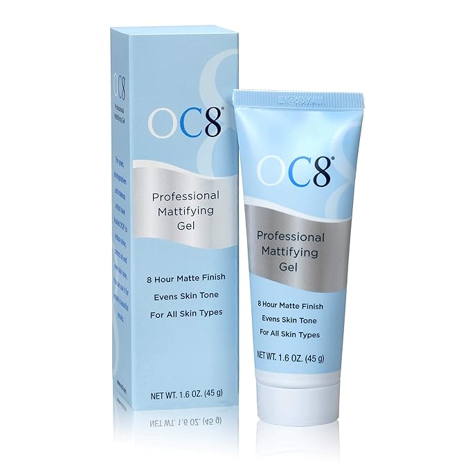 OC8 Professional Anti Shine Mattifying Gel: Oil Control Mattifier Formula for Face - Matte Finishing Gel Controls Oily Skin, Reduces Shine, Redness for Eight Hours - 1.6 Ounces