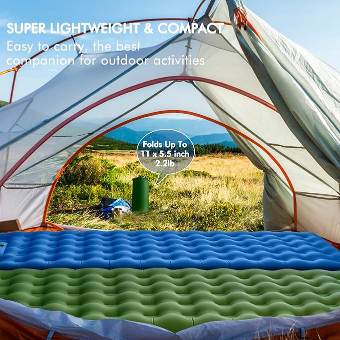 MEETPEAK Extra Thickness 5 Inch Inflatable Sleeping Pad Built-in Pump, Durable Waterproof Camping Air Mattress for Backpacking Traveling Hiking, Compact & Lightweight Camping Sleeping Mat