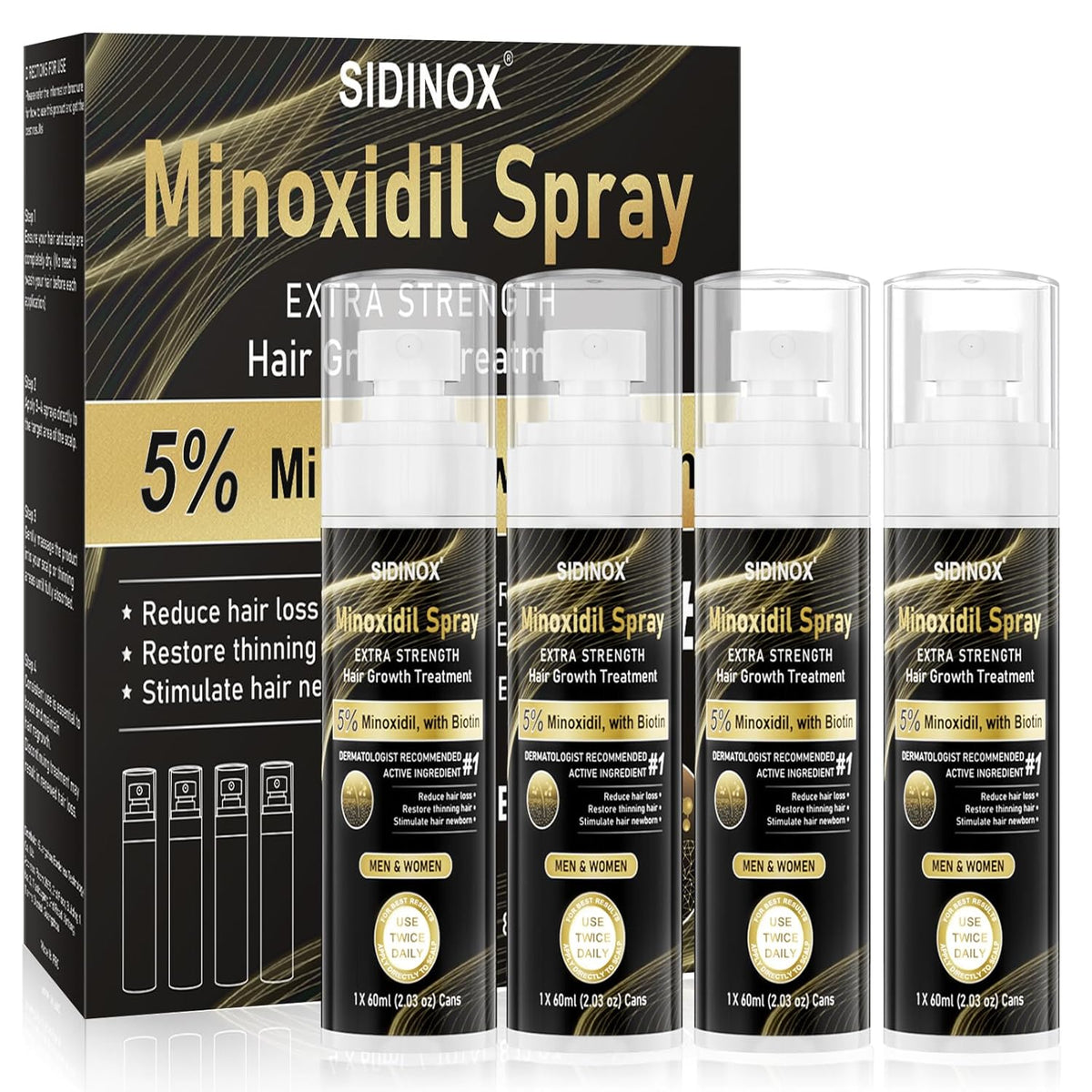 5% Minoxidil Spray for Men & Women (4 Month Supply)-Extra Strength Hair Growth Spray with Biotin & Castor Oil,Clinically Proven for Thinning Hair & Beard Regrowth, Non-Greasy Formula 4 pack（8.12 oz)
