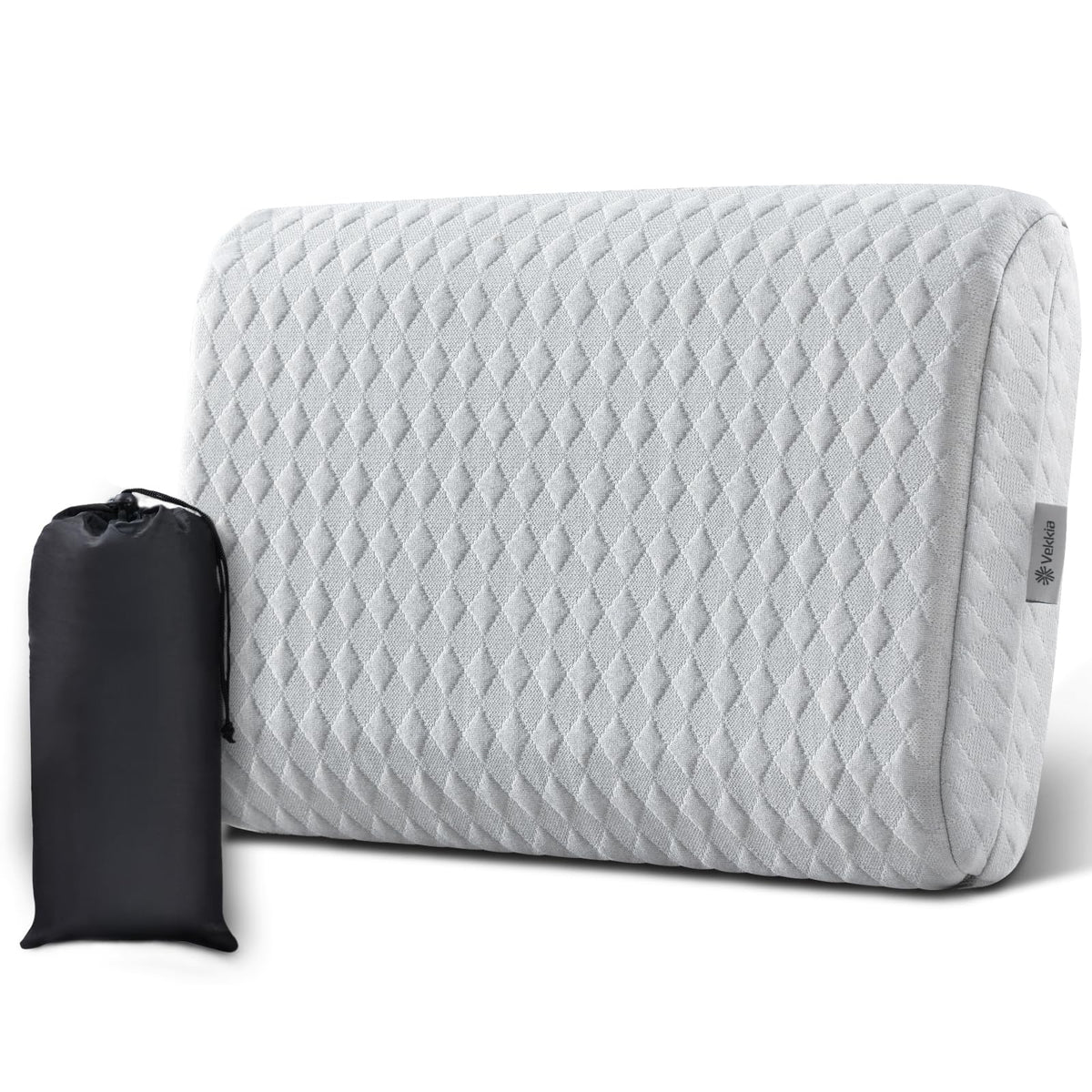 Vekkia Travel Pillow with Memory Foam, Portable and Compressible Camping Pillow with Washable Cover, Ergonomic Supportive for Sleeping, Ideal for Adults & Kids Travel, Hiking, Airplane, Car (Gray S)