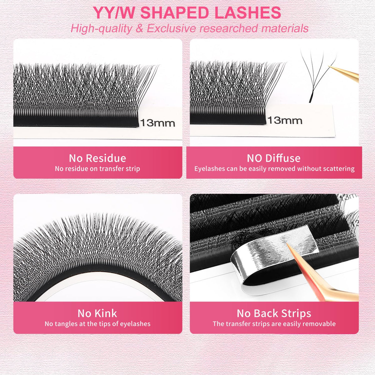 W Lash Extensions Supplies 4D Eyelash Extensions W Shape 0.07mm Thickness C Curl 9mm Premade Fans Easy Fan Lashes Volume Matte Black 12 Rows Crisscross Eye Lashes(W-4D-0.07-C,9mm)