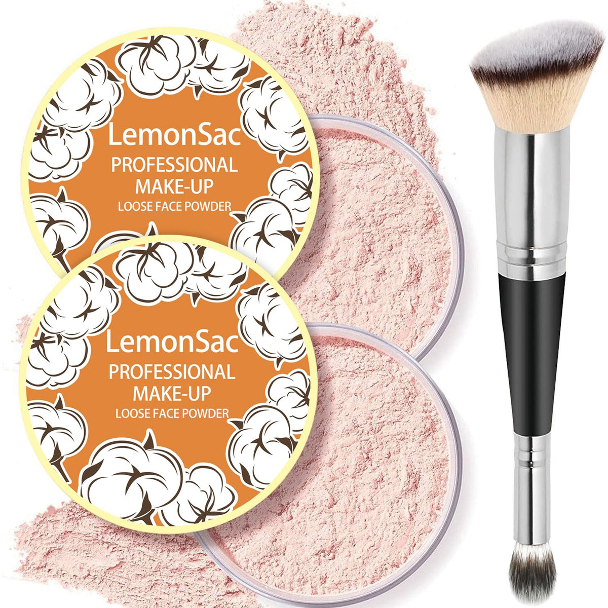 2PCS Loose Face Powder, Oil Control Minimizes Pores and Fine Lines, Loose Baking Face Setting Powder Makeup, Oil Control Soft Focus Effect Make Up, Matte Ultra Flawless Finish,8g (02# Pink Complexion)
