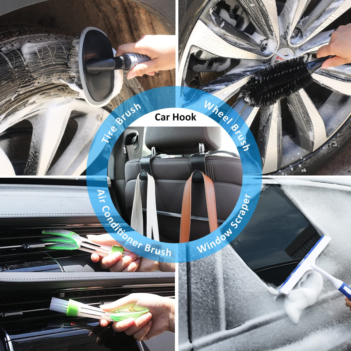 AUTODECO 39Pcs Car Cleaning Wash Kit Interior Detailing Cleaner Kit with High Power Handheld Vacuum, Brush Set, Windshield Tool, Duster, Towels, Tire Brush, Complete Car Care Tools, Blue