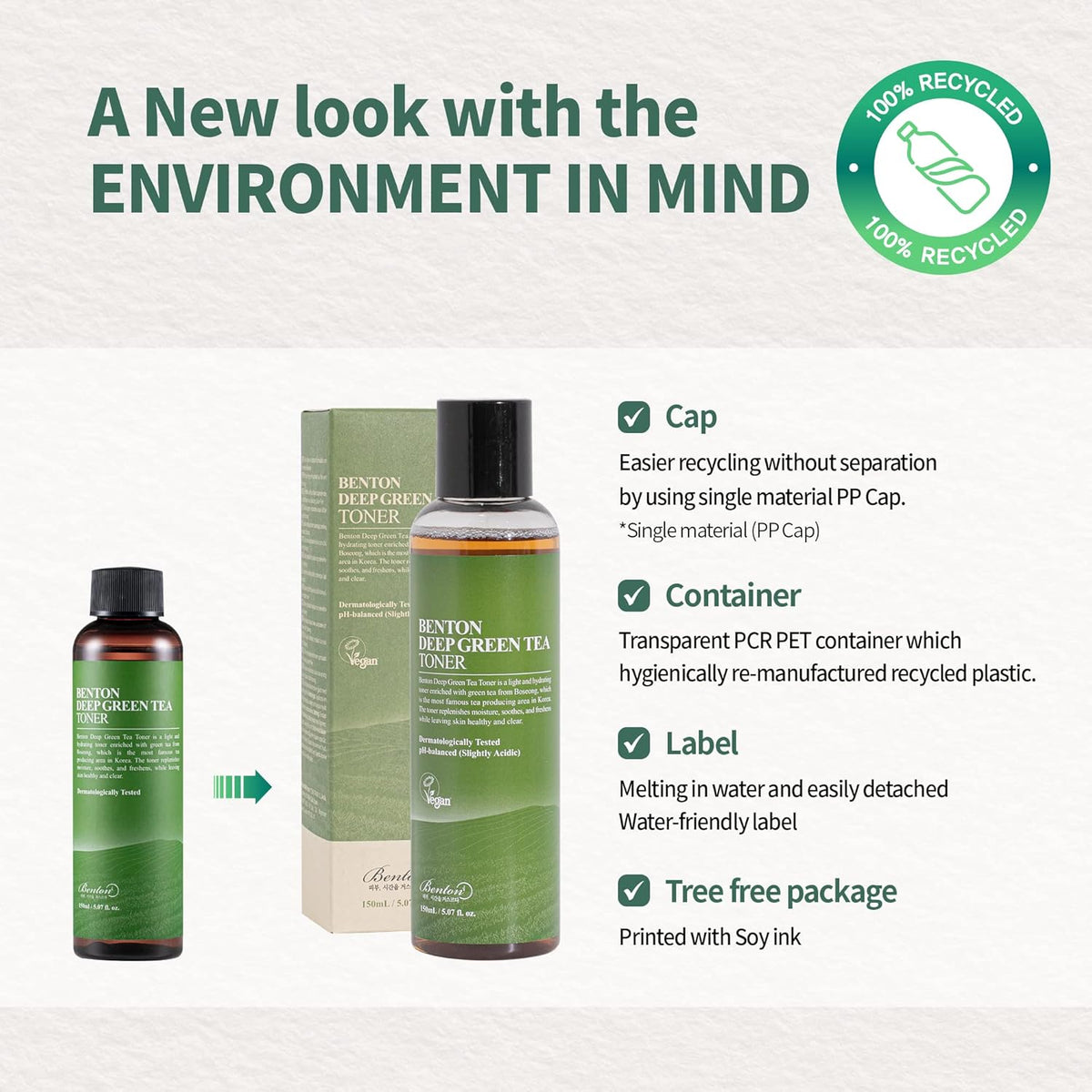 BENTON Deep Green Tea Toner - 150ml (5.07 fl.oz) for Face, Sensitive & Oily Skin