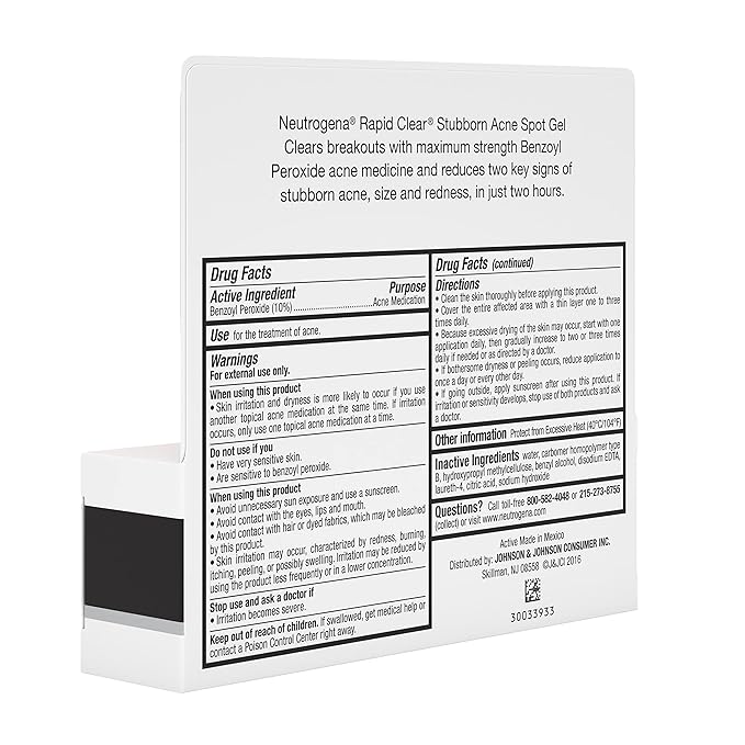 Neutrogena Rapid Clear Stubborn Acne Spot Treatment Gel, Maximum Strength 10% Benzoyl Peroxide Treatment Medication for Acne Prone Skin, Pimple Cream Reduces Size & Redness in 2 Hours, 1 oz