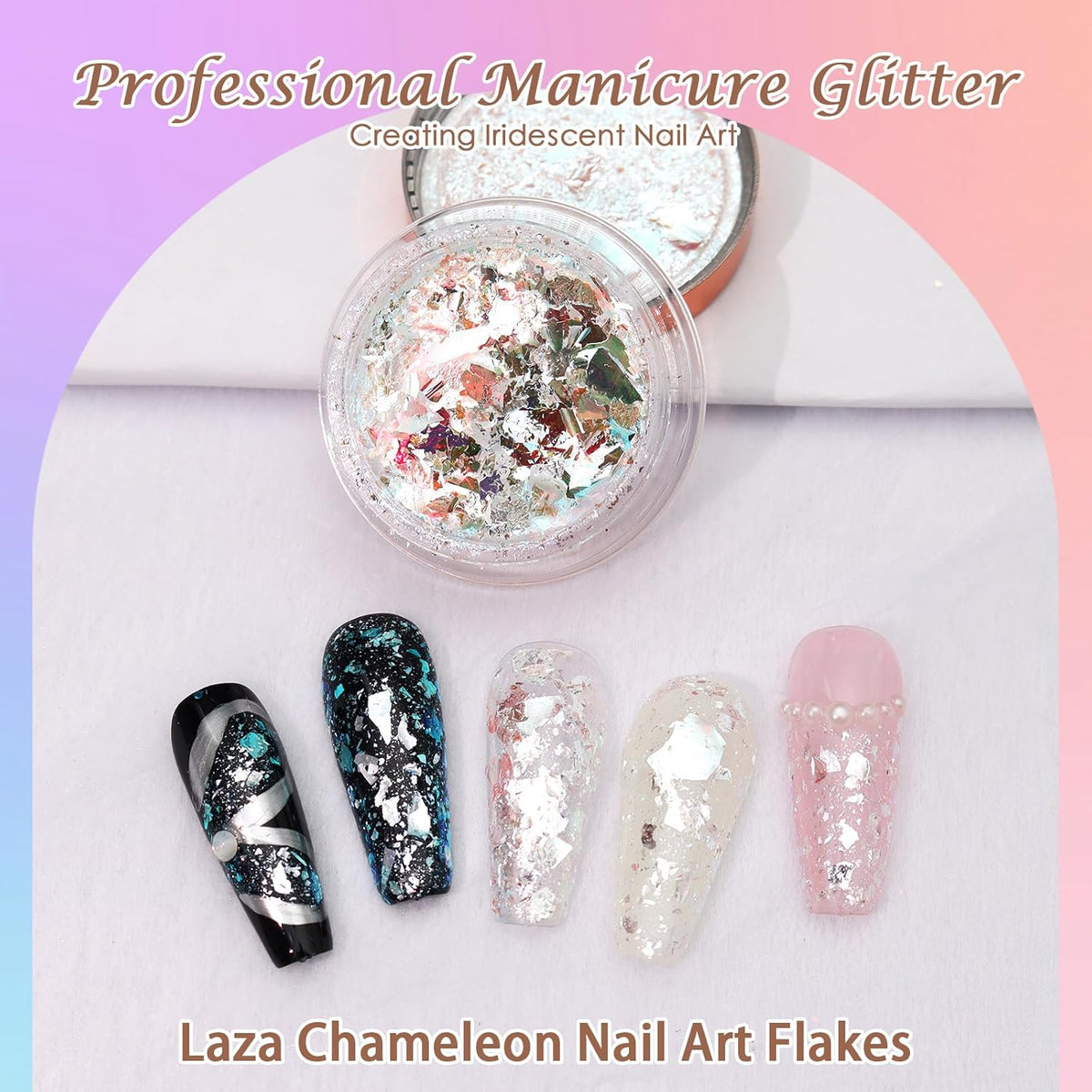 Laza Ice Blue Pearl Chameleon Flakes Nail Glitter Irregular Opal Nail Foil Flakes Chunky Confetti Color-Shift Sequins Iridescent Fairy Dust for Mermaid Nails Design, Nail Decorations for Nail Art
